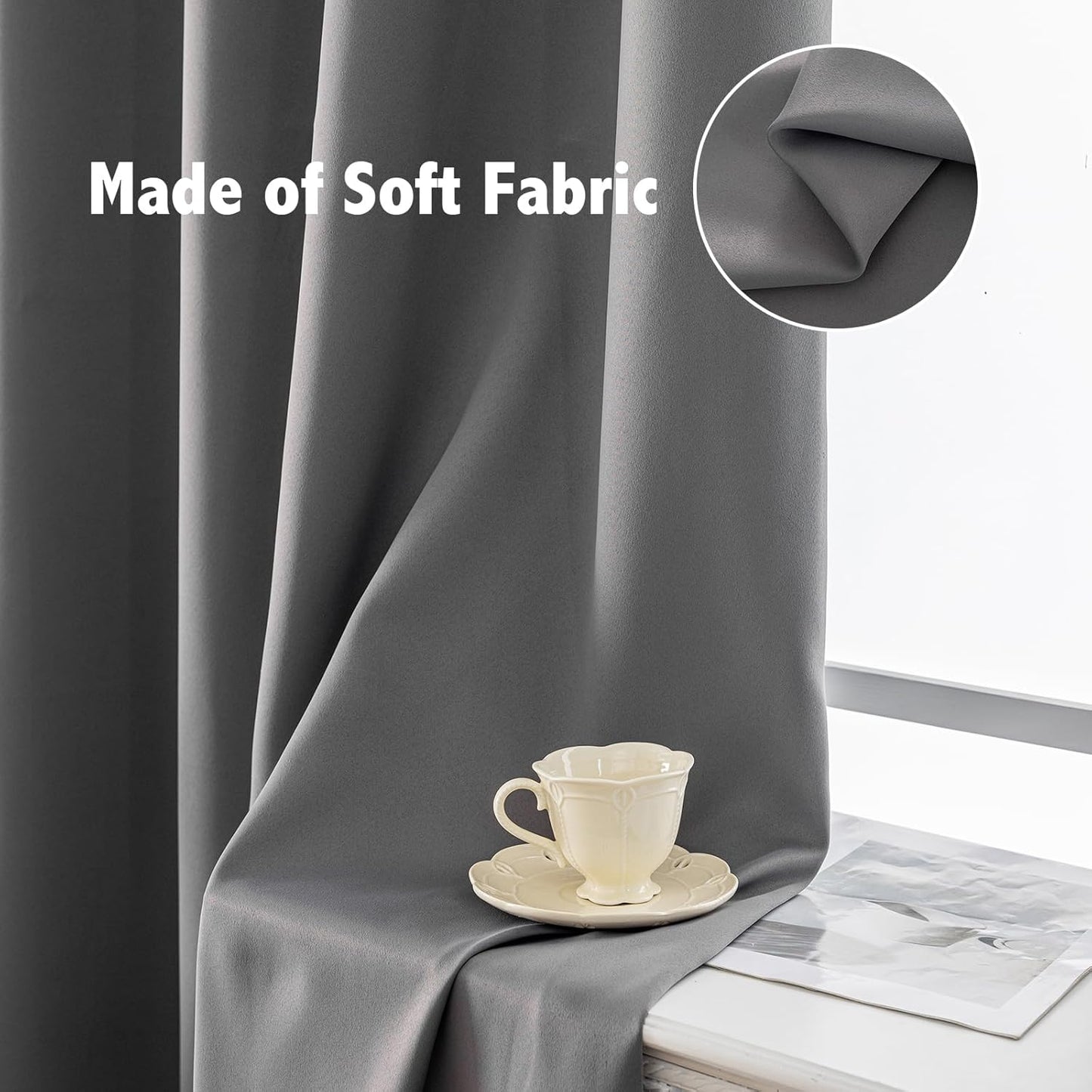 Anytime 100% Blackout Curtain Set, Thermal Insulated & Energy Efficiency Window Draperies for Guest Room, Full Shading Panels for Shift Worker and Light Sleepers(Grey, 2 Panels, 52W x 108L)