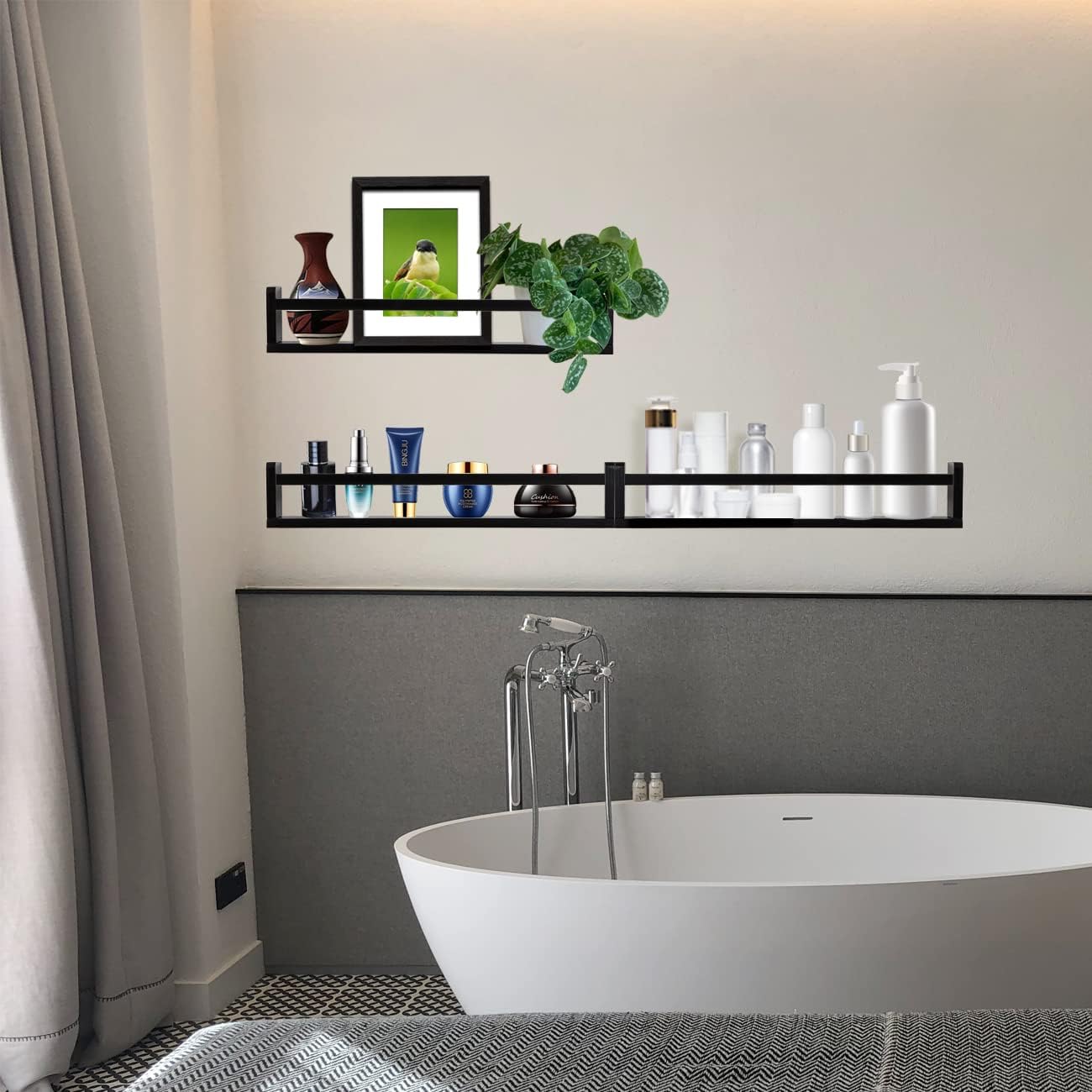 AZSKY Classic Nursery Book Shelves Black Wooden Floating Shelves Wall Bookshelf for Bathroom Decor Kitchen Spice Rack Organizer Kids Room 24 Inch Set of 3