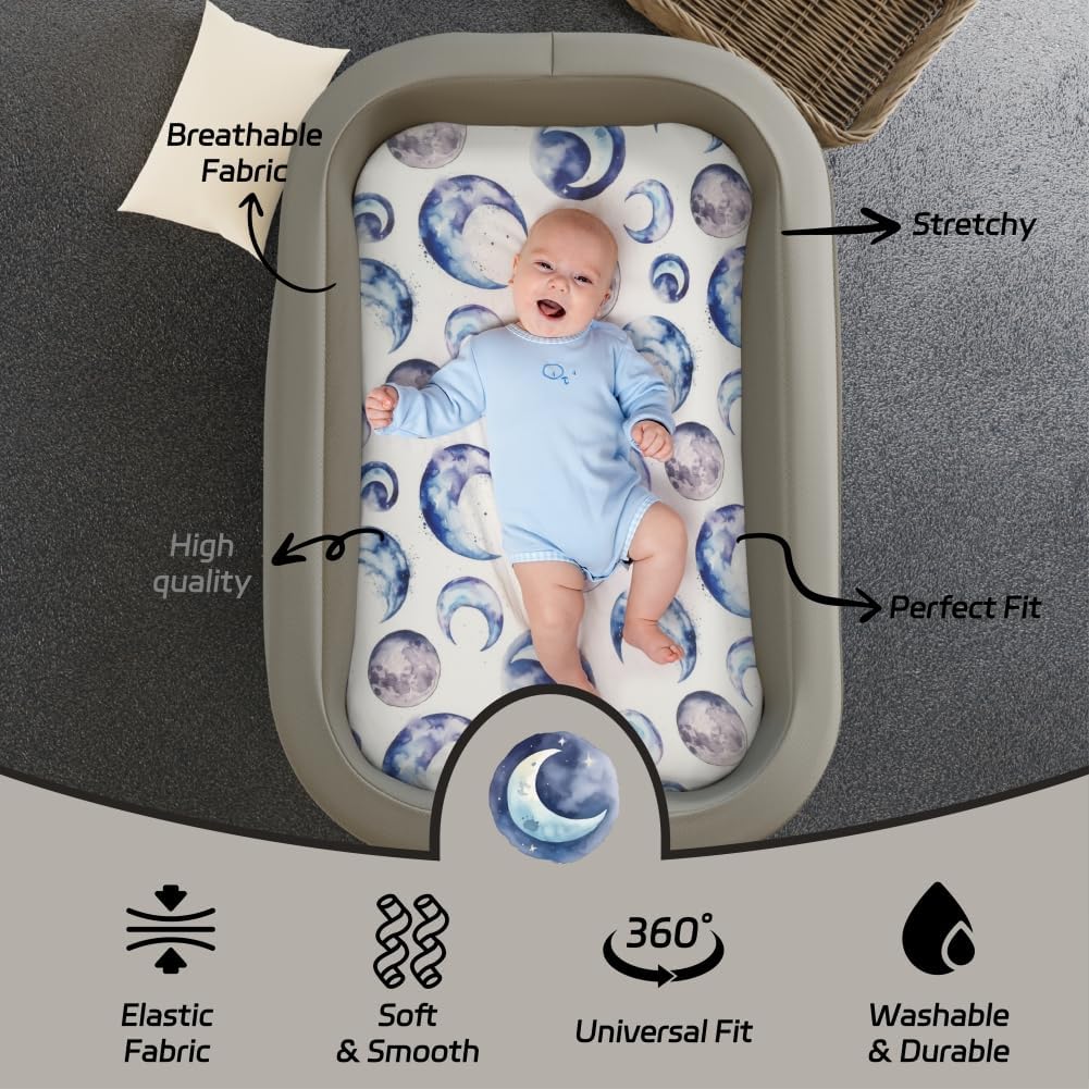 4 Pack Breathable Bassinet Sheets for Baby Boys Neutral Unisex Soft Bassinet Fitted Sheets for Toddler Travel Bassinet (Sky)