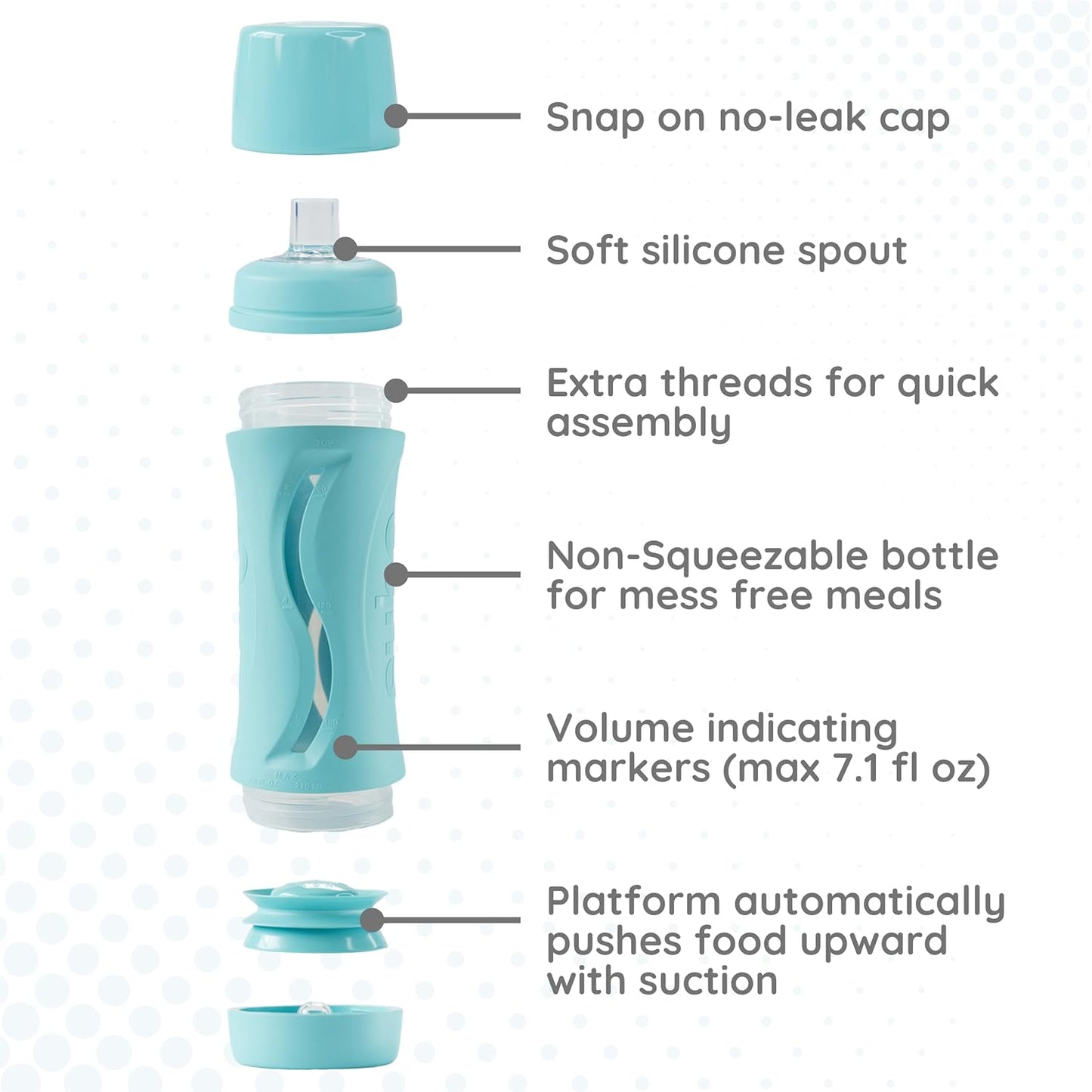 Subo Baby Food Bottle Starter Set | No Mess Baby Toddler Self Feeder | Squeeze Free Design for Purees, Smoothies, Yogurt, Oatmeal, or Thickened Liquids | Reusable Silicone Washable Cup (Aqua)