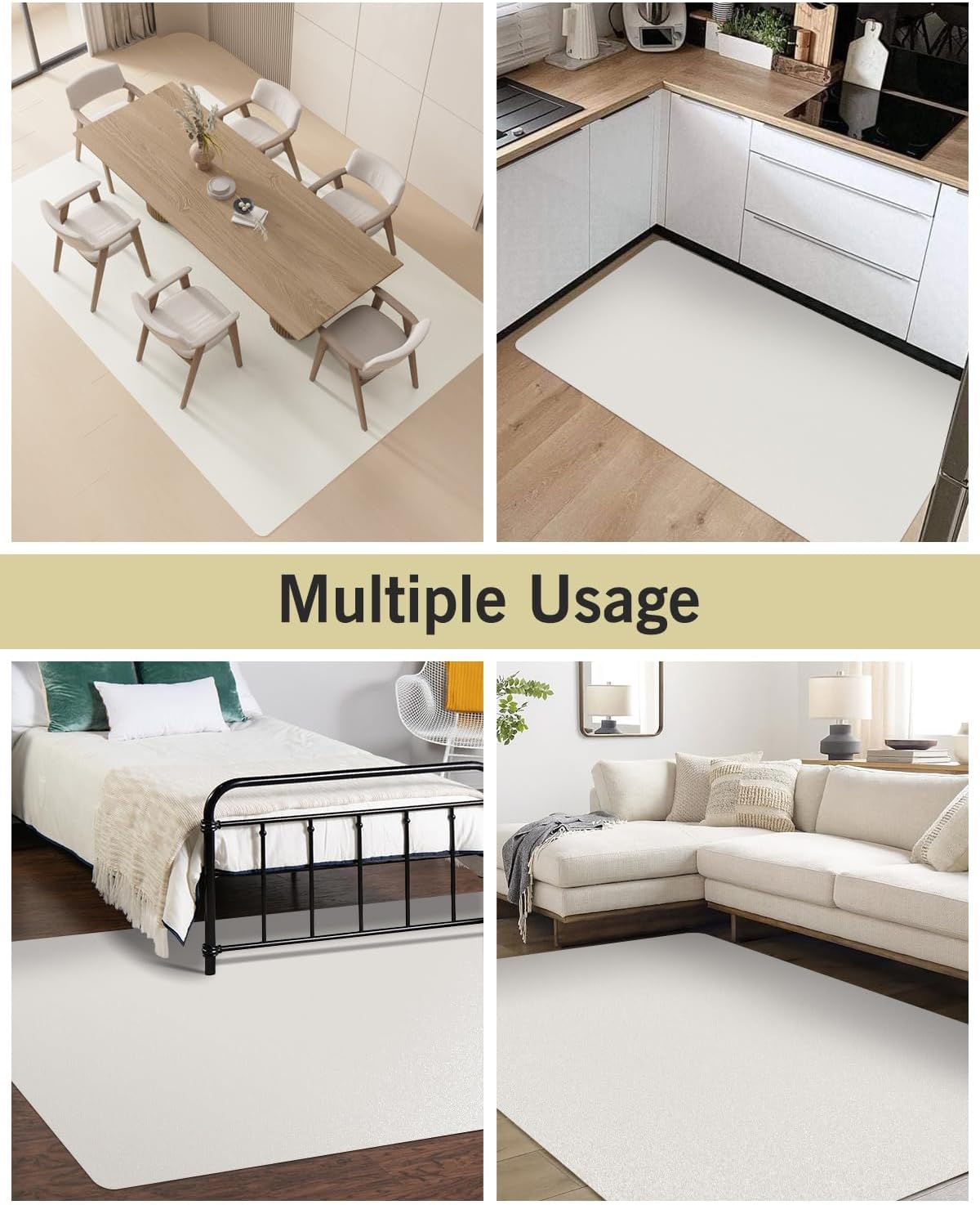 Soft Vinyl Floor Mat for Bedroom, 4'×6' Beige Waterproof Plastic Area Rug for Kitchen, Non-Slip Multi-Pupose Floor Cover Protector for Painting, Pet Accident, Splat Mat for Baby Spill