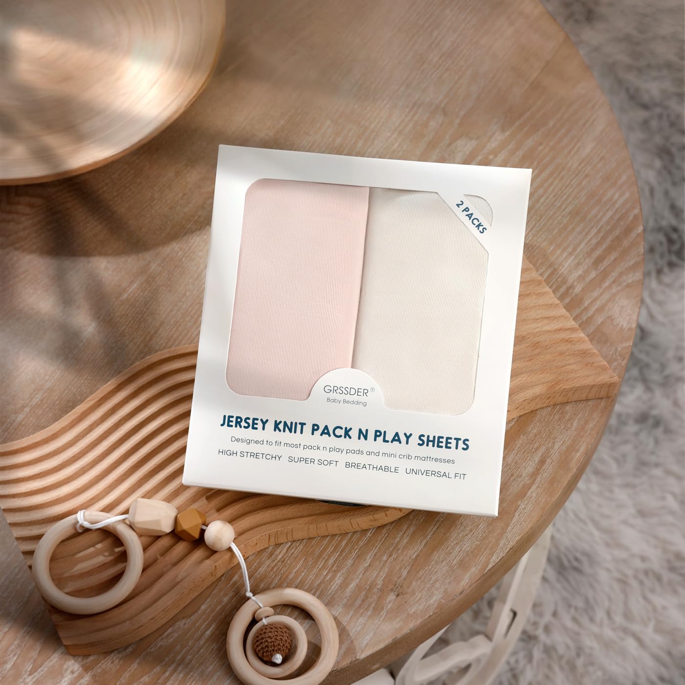 GRSSDER Mini Crib Sheets Fitted, Pack and Play Sheets 2 Pack, Ultra Soft Stretchy Pack N Play Sheets, Universal Fit for Playard Mattress, Jersey Crib Sheets for Boys and Girls, Cream/Pink