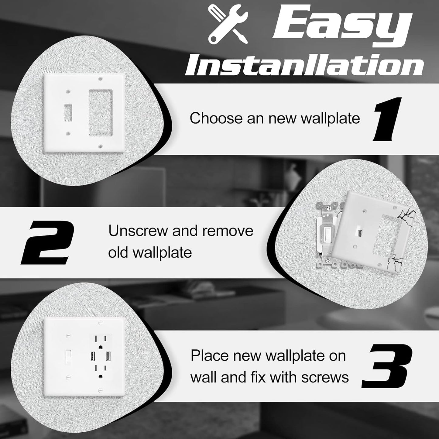 Decorator Wall Plate Light 1-Toggle/1-Decorator Combination Switch Plate Outlet Cover,Unbreakable Polycarbonate Thermoplastic, White (10-Pack, Decorator/Toggle-White)