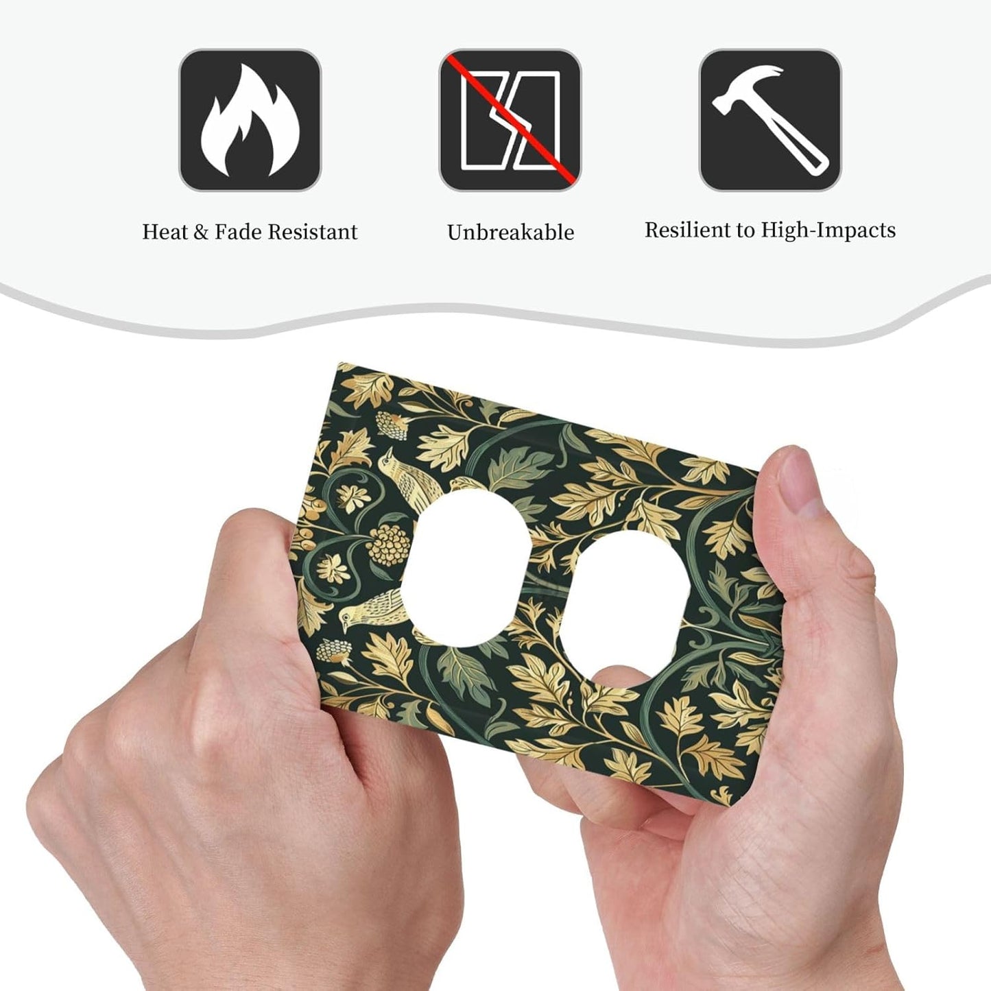 Outlet Covers William Morris Vintage Botanical Birds Golden Green Leaves 1 Gang Duplex Wall Plate Decorative Switch Plates Electrical Receptacle Faceplate Light Switch Cover for Bedroom