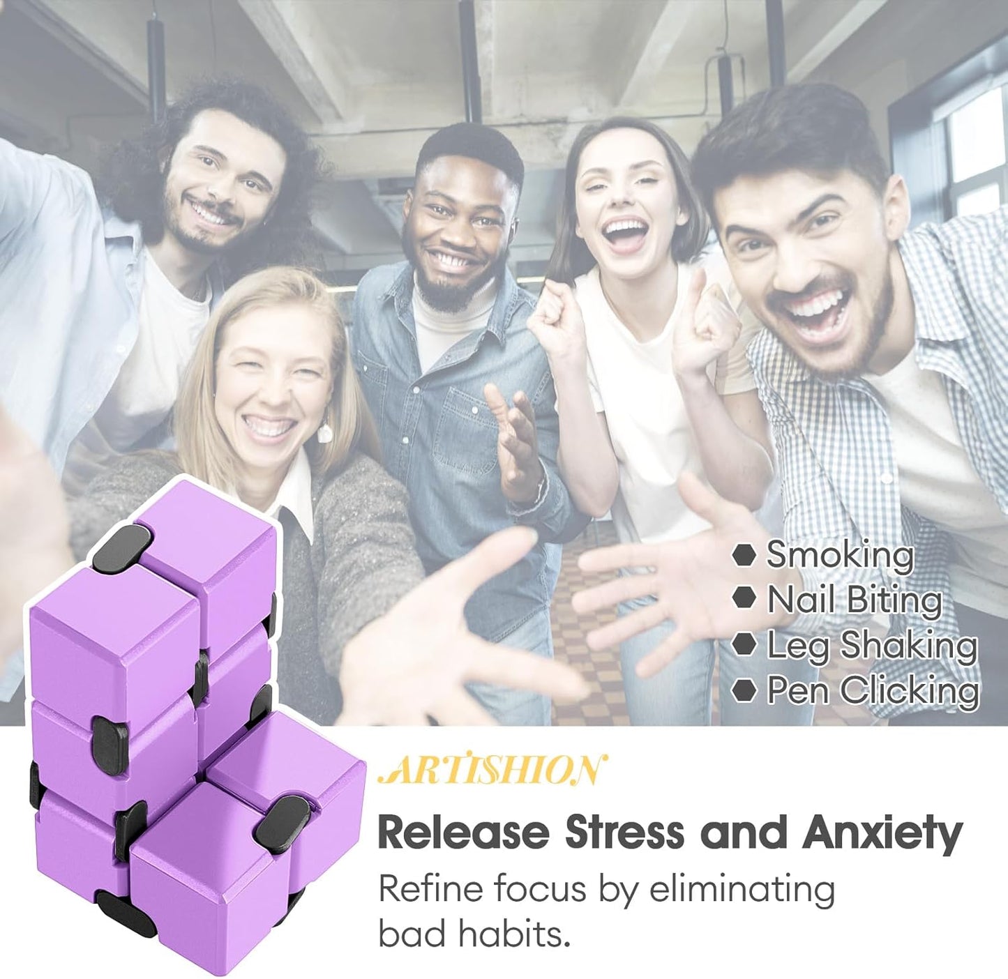 Fidget Cube, Durable Nylon Infinity Desk Toy, Skin-Friendly Handheld Gadget, Mini Stress-Relief Adult Fidget Toy for Anxiety Alleviation๏ผLightweight/Purple๏ผ