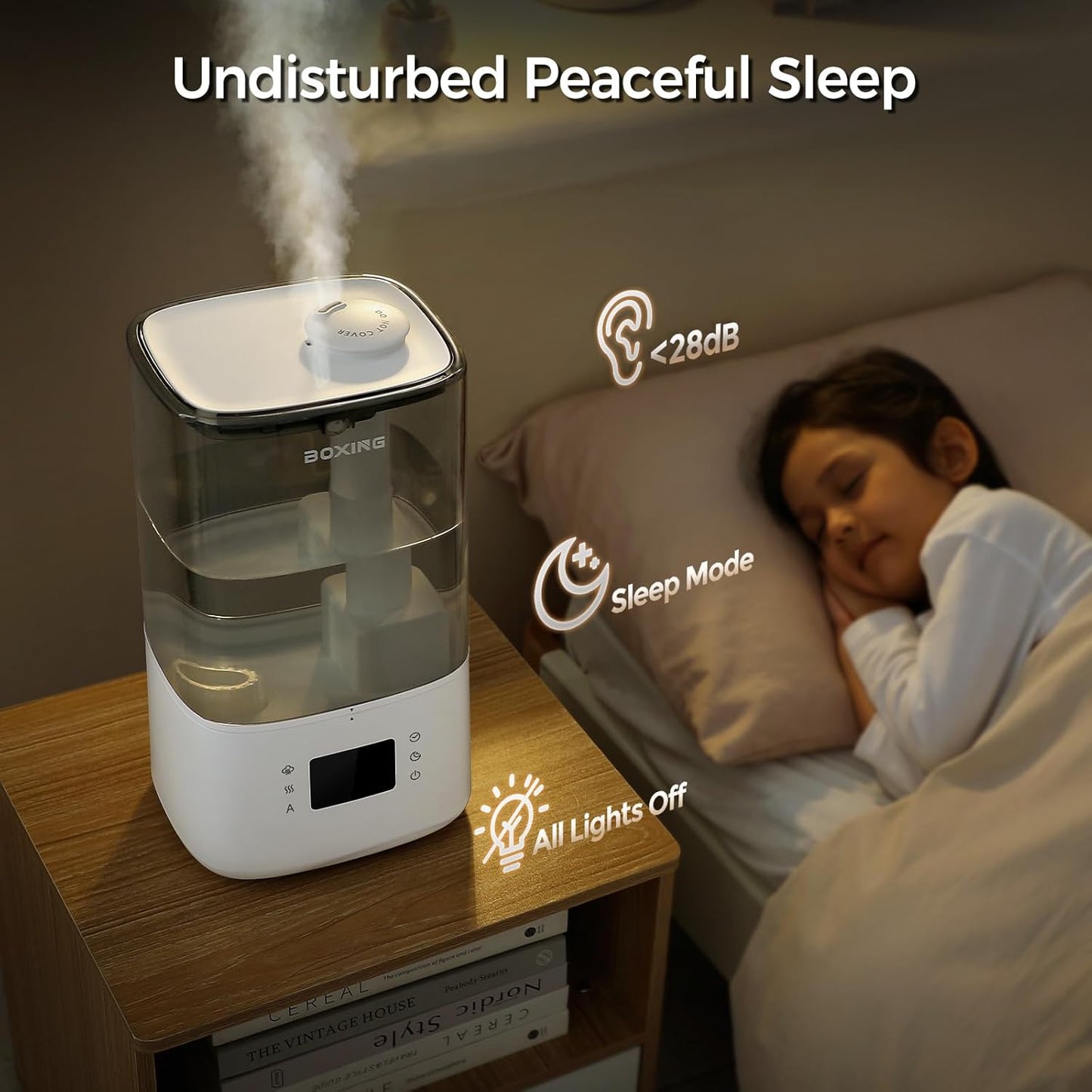 BOXING 6L Warm & Cool Mist Humidifiers for Bedroom, Air Humidfier for Large Room with Remote Control, Auto Mode Perfect for Baby & Plants, Top Fill, Sleep Mode, Timer, Essential Oil Tray, 60H