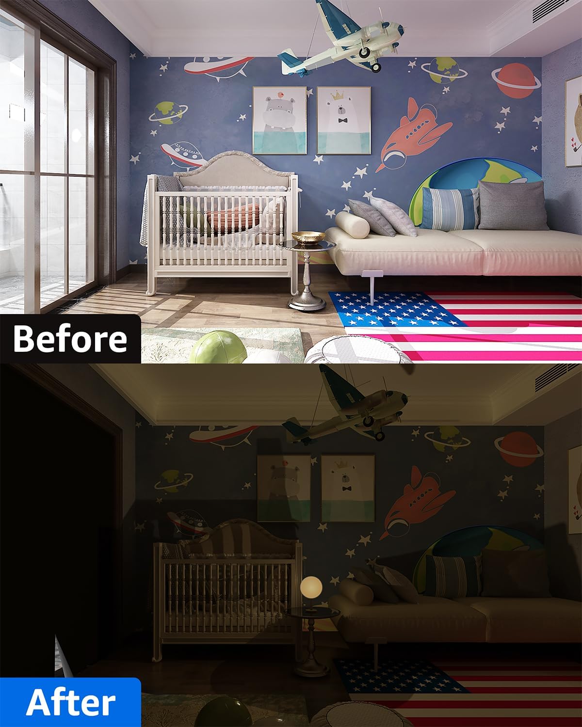 Sumobaby Blackout Curtains for Bedroom Portable 57"x48",No Drill Blackout Shades with Upgraded Hook&Loop Tapes,100% Black Out Window Cover,Thermal Insulated Blinds for Bedroom,Nursery(1 Panel,Black)