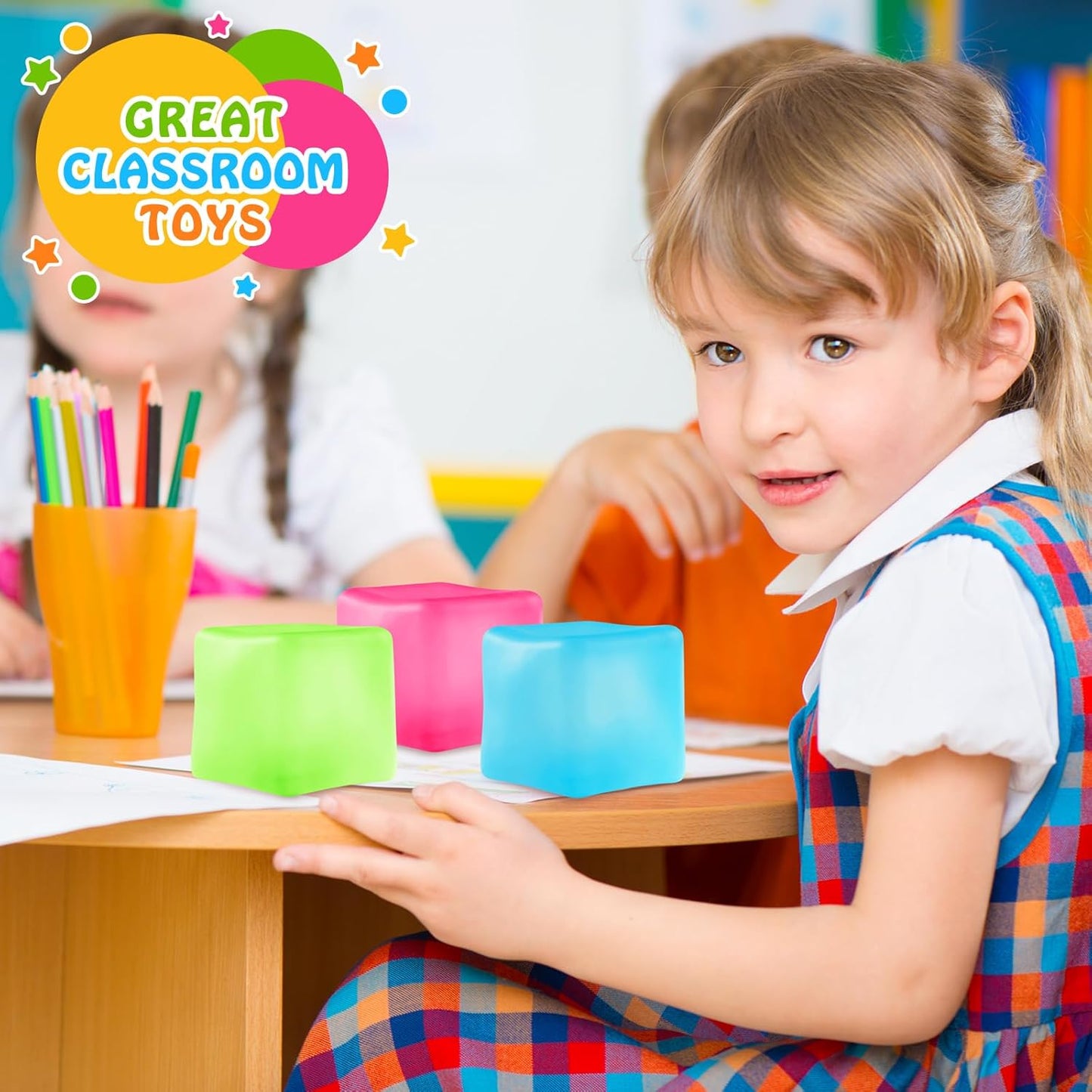 Stress Cube Fidget Ice Cube Stress Balls, 4Pcs Stress Balls for Kids, Fidget Toys Adults Stress Relief Squeeze Ball, Square Shape Hand Exercise Ball, Sensory Toys for Autistic (Gel Sugar Cube)