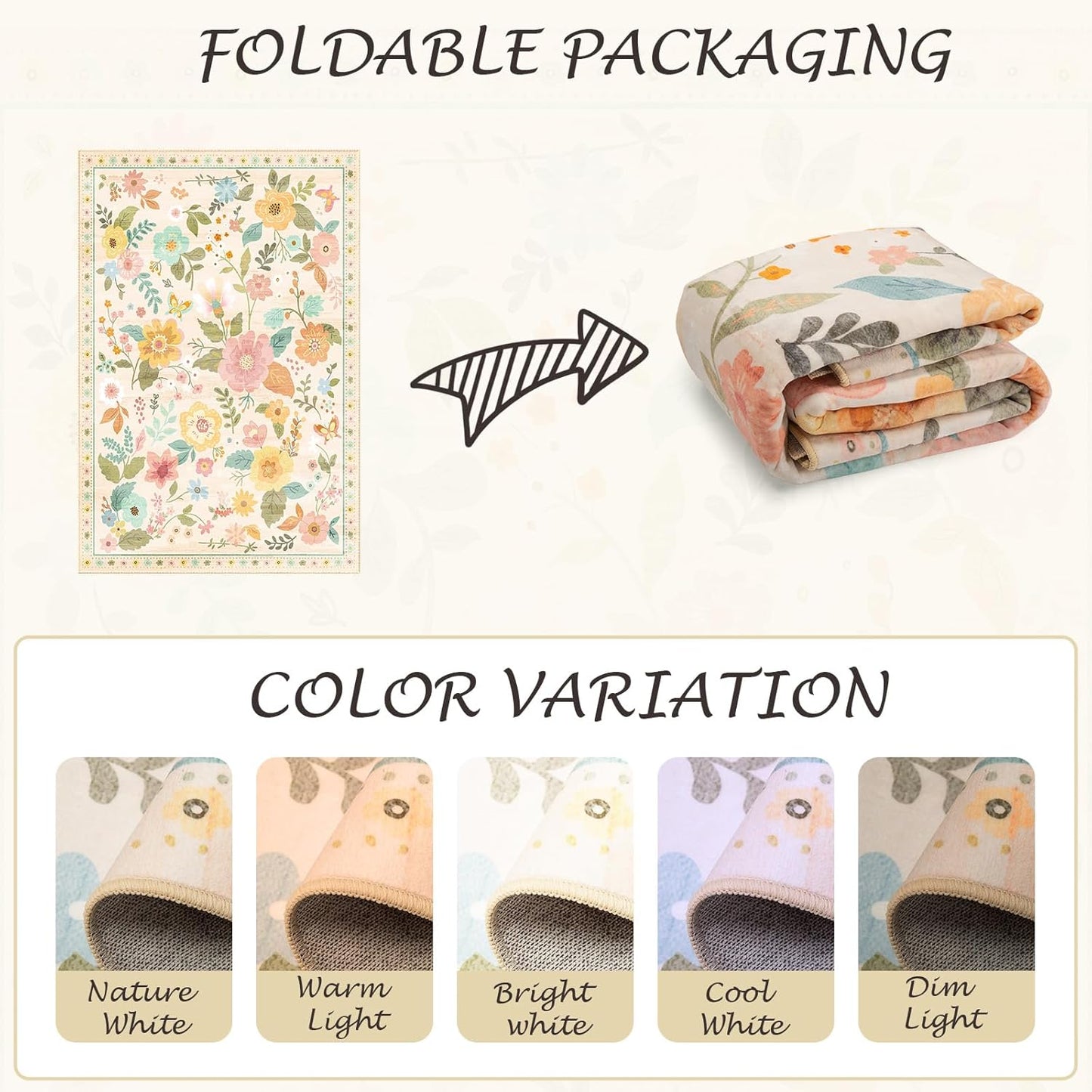 Floral 6x9 Area Rug Machine Washable Soft Print Boho Carpet Non Slip Doormat Low Pile Flower Area Rugs for Living Room Bedroom Nursery Kitchen Dining Room Indoor-Beige/White/Orange