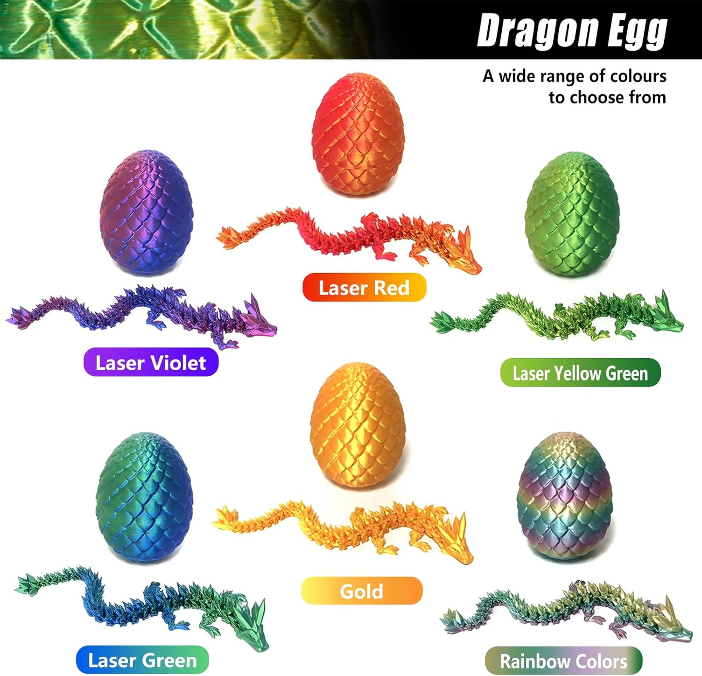 Easter Dragons 3D Printed Dragon Egg with Dragon Inside Crystal Dragon Fidget Toy for Adult Full Articulated Dragon for Home Office Decor