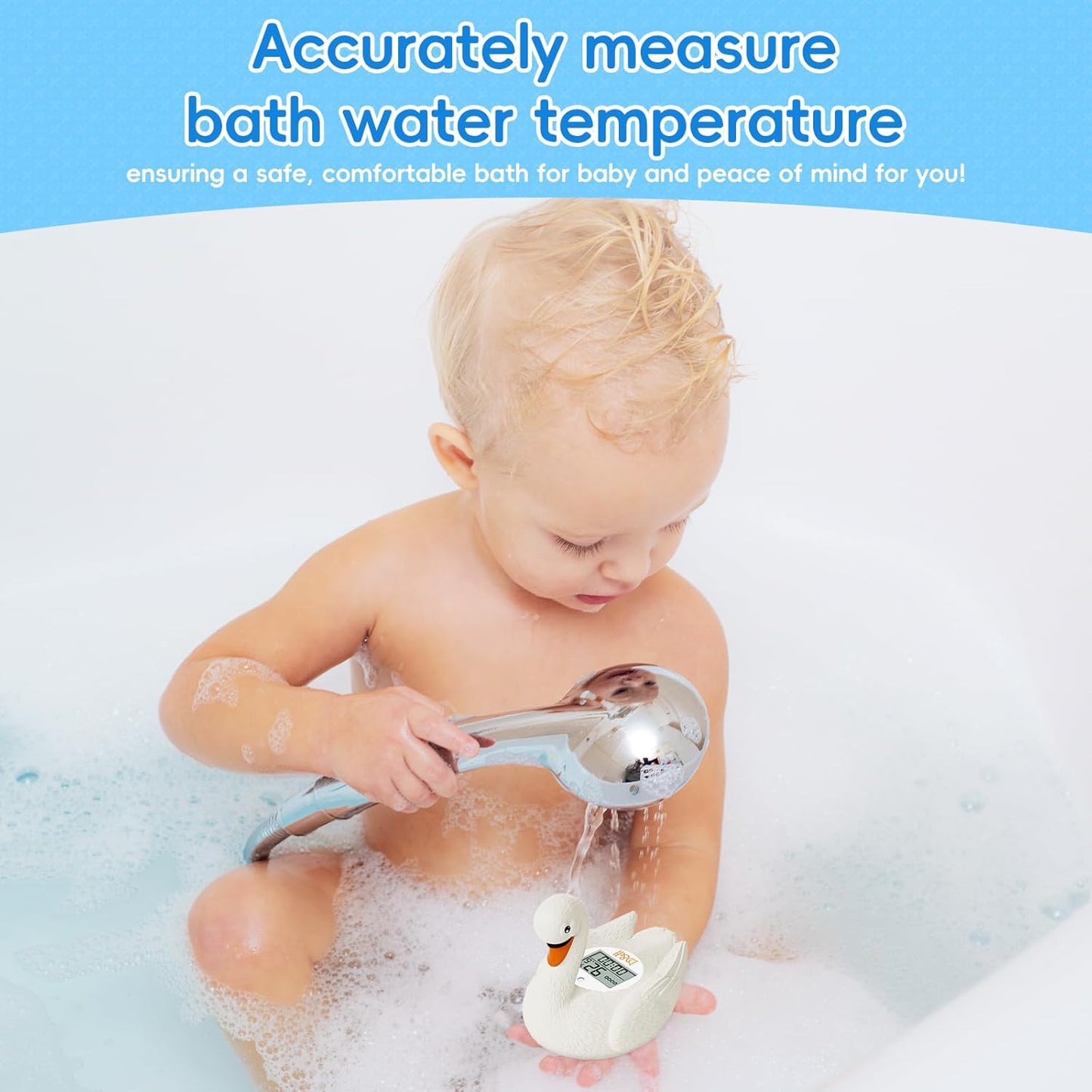 b&h Baby Bath Thermometer, Swan Digital Infant Safe Bath Thermometer - Reliable Temperature Readings - Easy to Read Screen- Shower Timer - Waterproof and Floats in Water, Newborn Must Haves