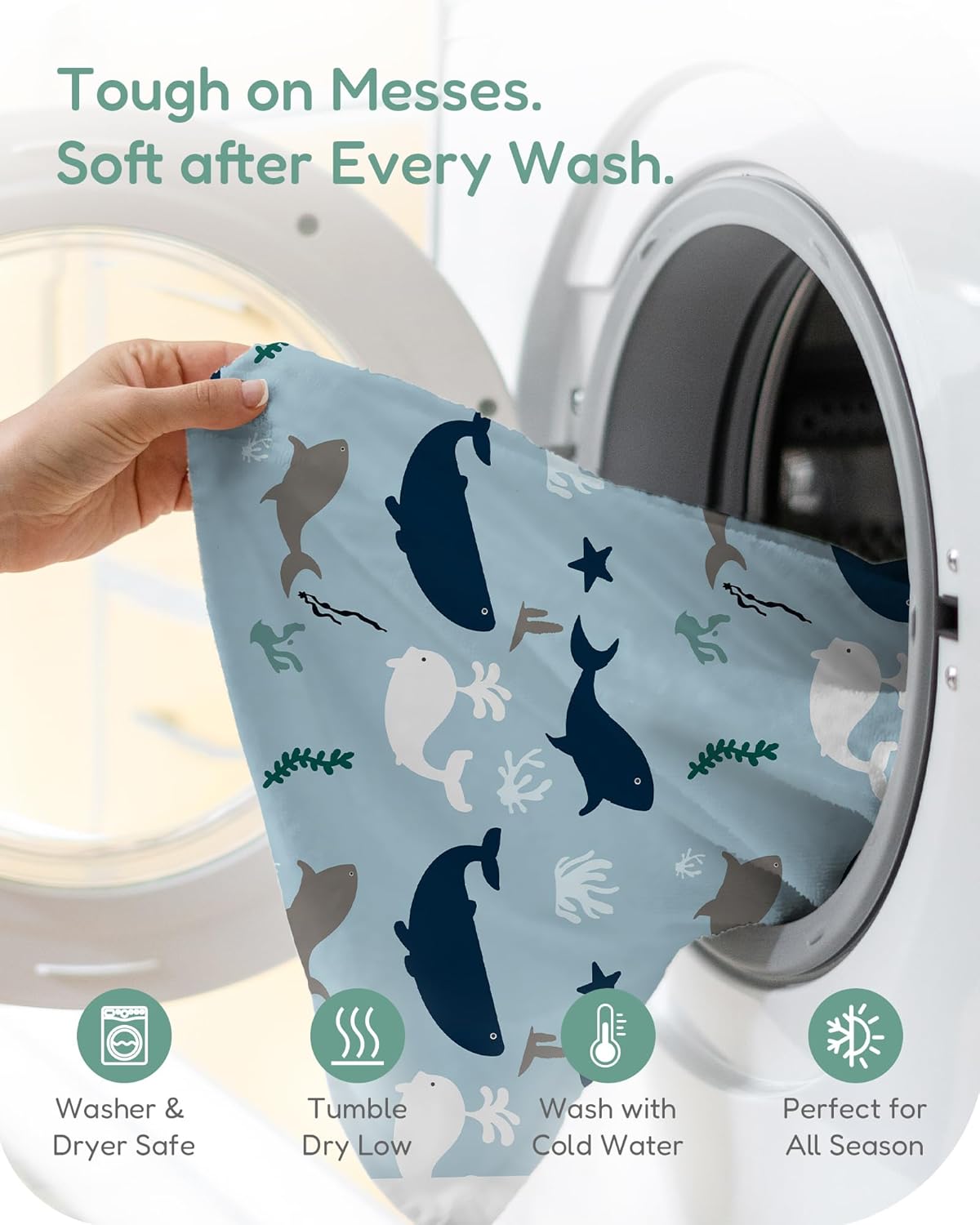 Baby Crib Sheets for Standard Crib Mattress - Navy Whale+Blue, Ultra Soft Jersey Knit, Breathable and Cozy, Fits 28''x52''x9'' Deep Pocket