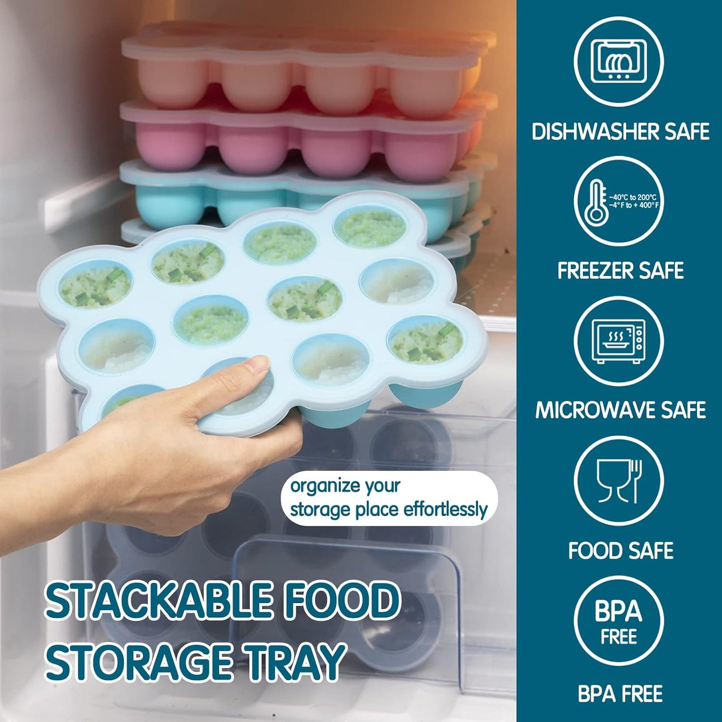 Baby Food Storage - 12 x 1.5OZ Silicone Freezer Tray with Lid, Containers for Homemade Purees - Midnight Blue