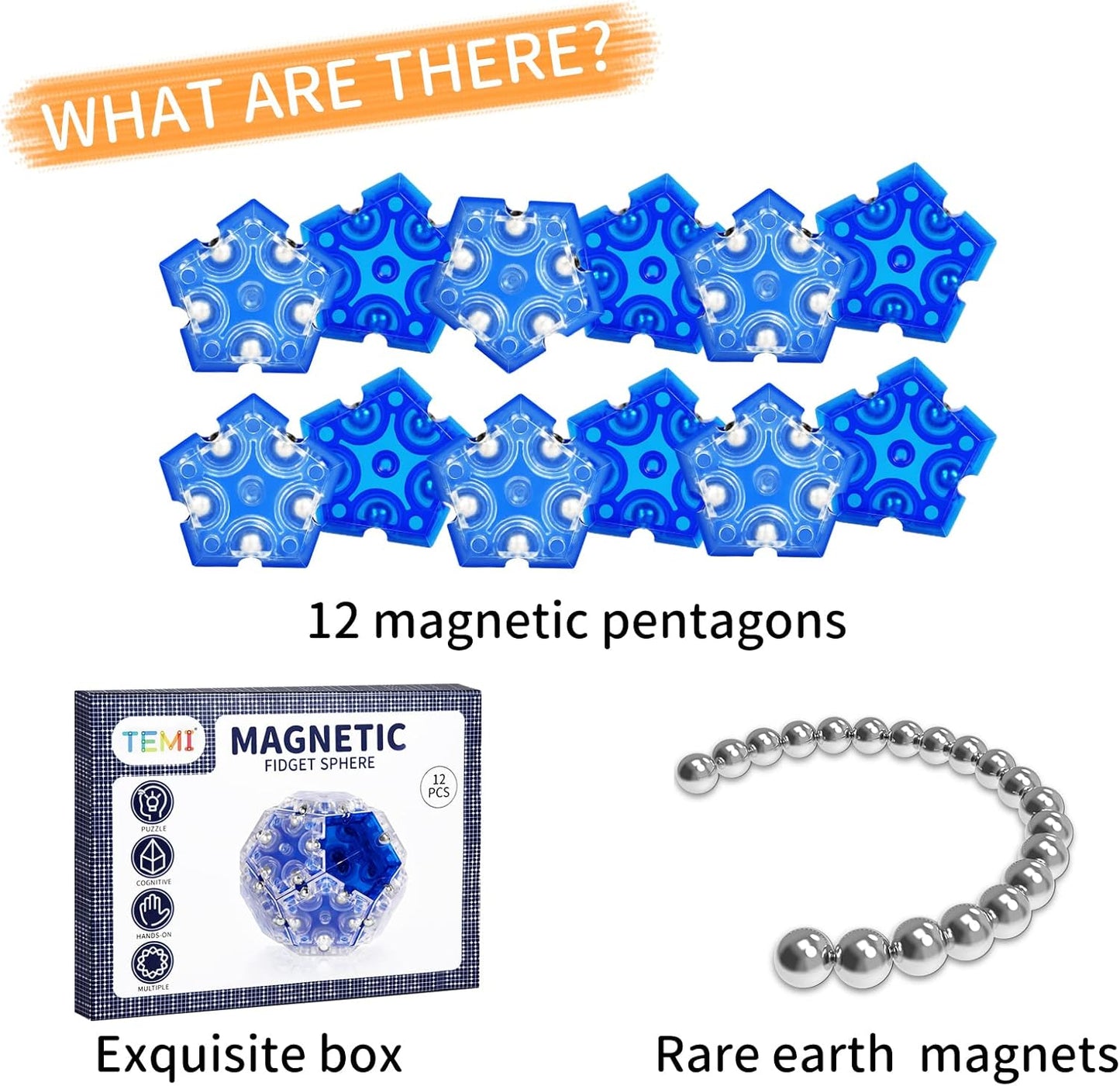 TEMI Fidget Sphere Toys of Fun Executive Desk Toy Puzzles for Adults 14+ Years Old Boys and Girls (blue pentagon-A901-4)