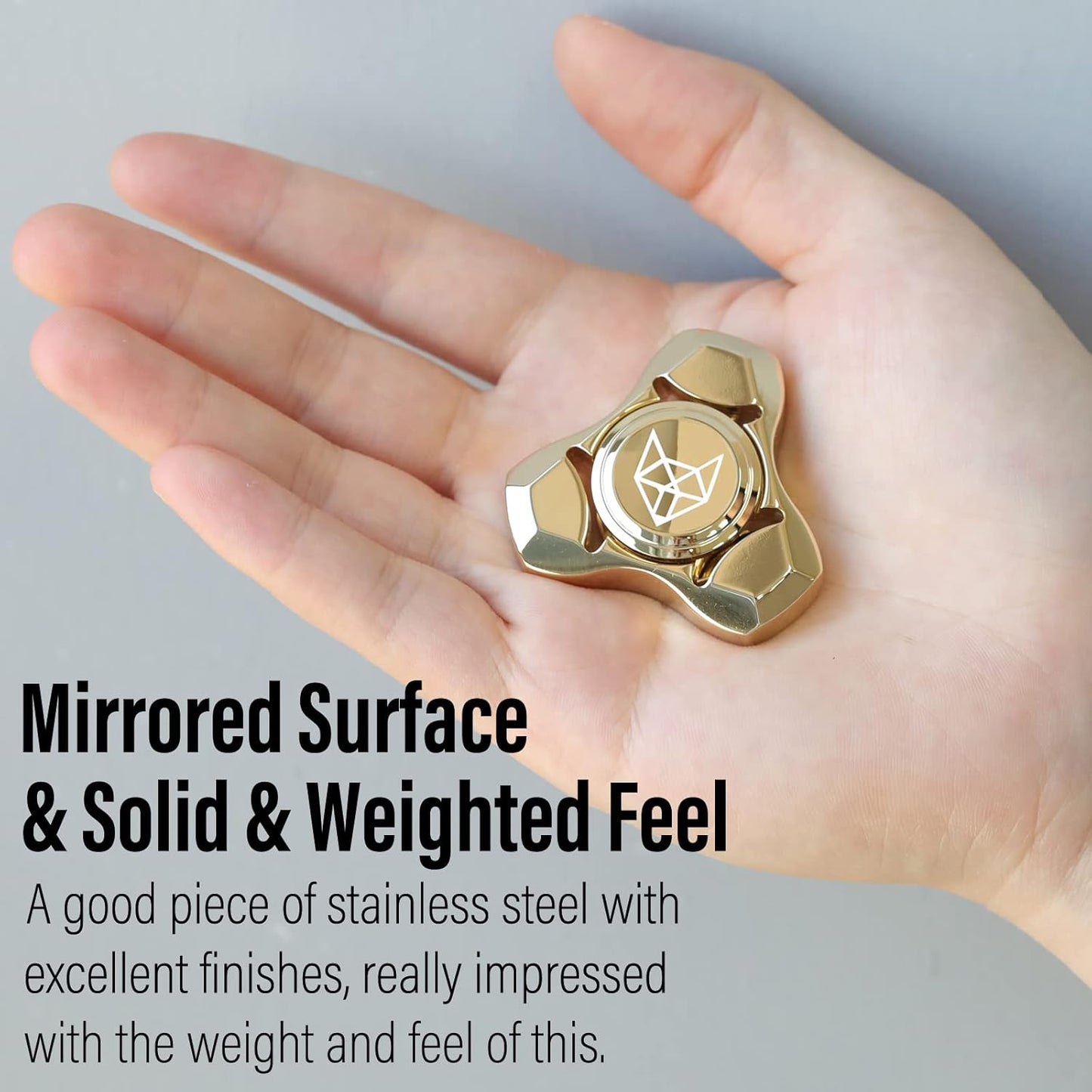 FREELOVE Metal Fidget Spinner, Stainless Steel Heavy, Long Spinning Toys, Cool Silent, Small Mini Fox Figette Spiner for Adults Men Anxiety, Quiet Bearing, Gold