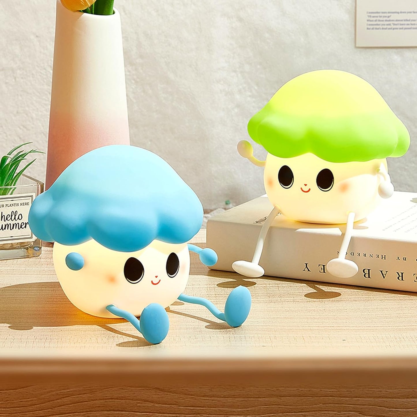 Mushroom Night Light for Kids, Cute Silicone Night Light, 7 Adjustable Color Breathing Mushroom Lamp, Rechargeable USB LED Touch Light for Children's Room Decor, Christmas Birthday Gift (Green)