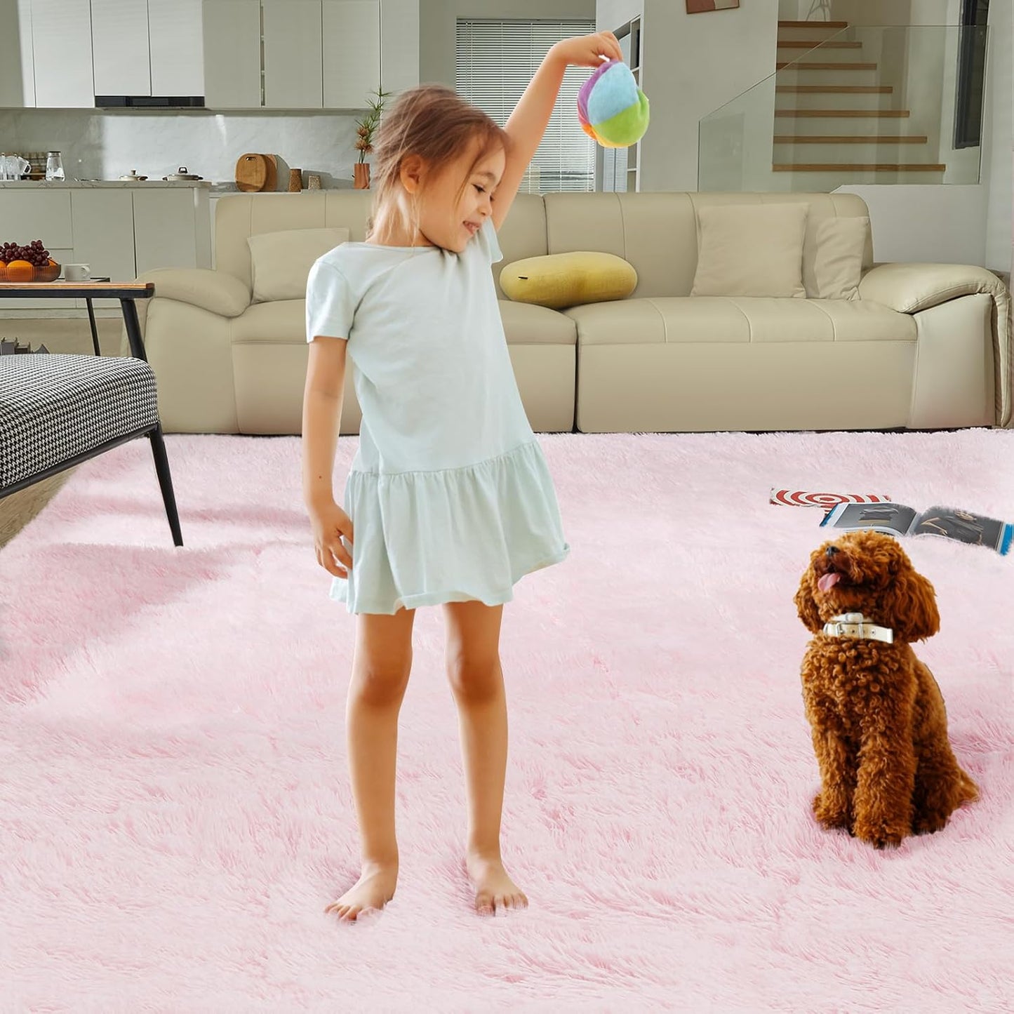 Ultra Soft Rug for Living Room, 5X8 Fluffy Shag Area Rug for Bedroom, Modern Shaggy Carpets Fuzzy Rug for Teens Dorm Nursery Home Decor Aesthetic, Upgrade Anti-Skid Durable, Pink