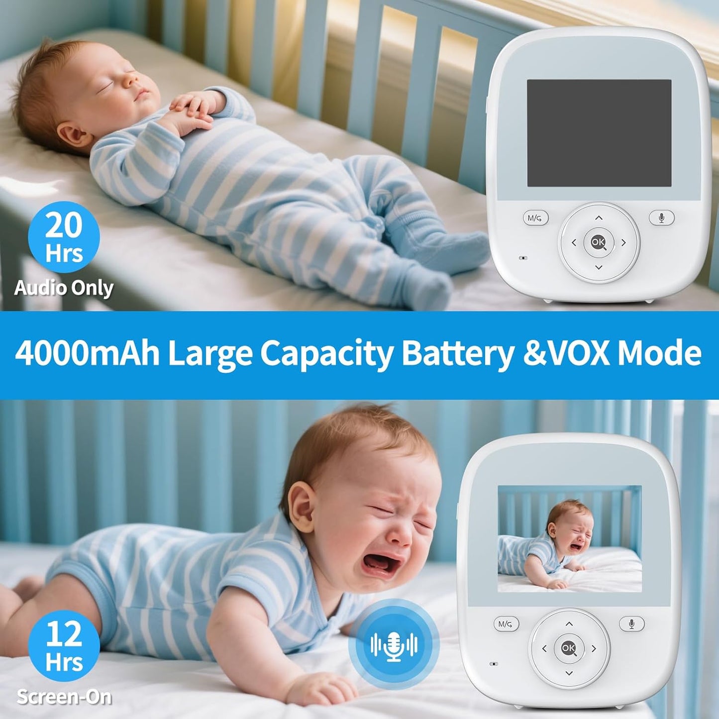 Baby Monitor with Camera and Audio, 2.8" Video Baby Monitor with Secure Transmission No WiFi, Night Vision, Temperature Sensor, Two-Way Talk, Al Off-Lens Detection, Feeding Reminder