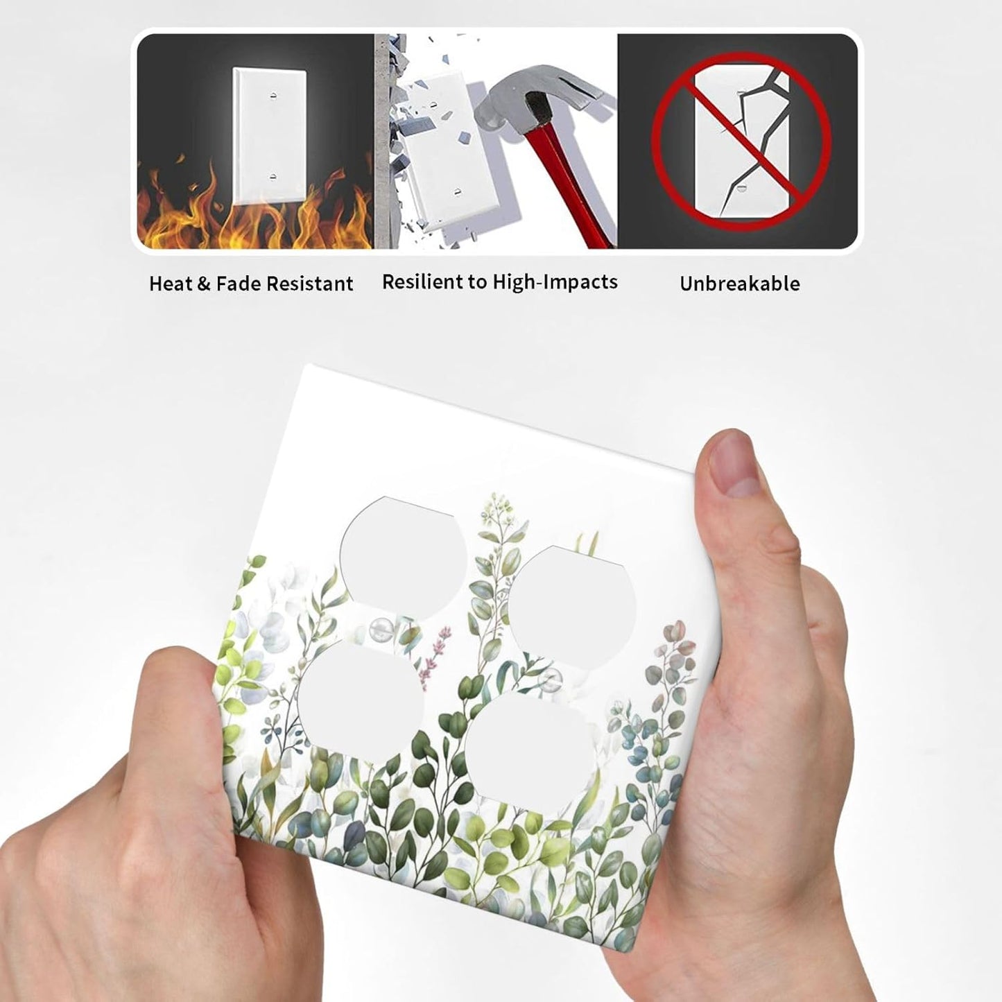 Green Eucalyptus Leaf Plant Herbs Springnature Outlet Covers 2 Gang Double Duplex Decorative Light Switch Covers Electrical Wallplates Socket Faceplate for Bed Room Living Room Decor