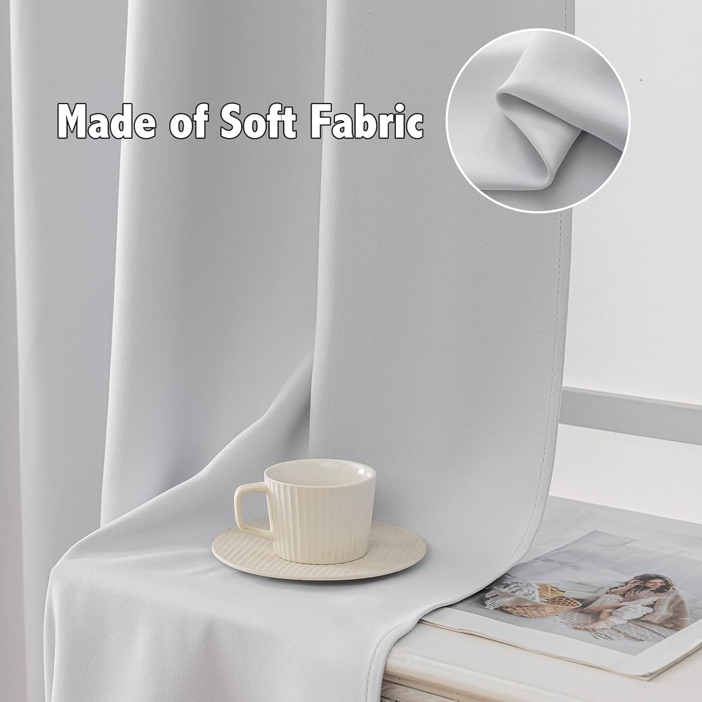 Anytime 100% Blackout Curtain Set, Thermal Insulated & Energy Efficiency Window Draperies for Guest Room, Full Shading Panels for Shift Worker and Light Sleepers(Greyish White, 2 Panels, 70W x 72L)