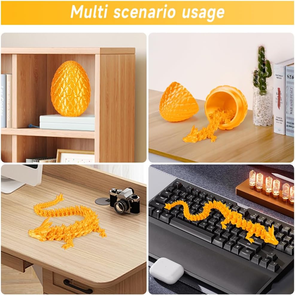 3D Printed Dragon Egg, Mystery Crystal Dragon Egg Fidget Toys Surprise, Easter Eggs Articulated Crystal Dragon Eggs with Dragon Inside (Silk Gold)