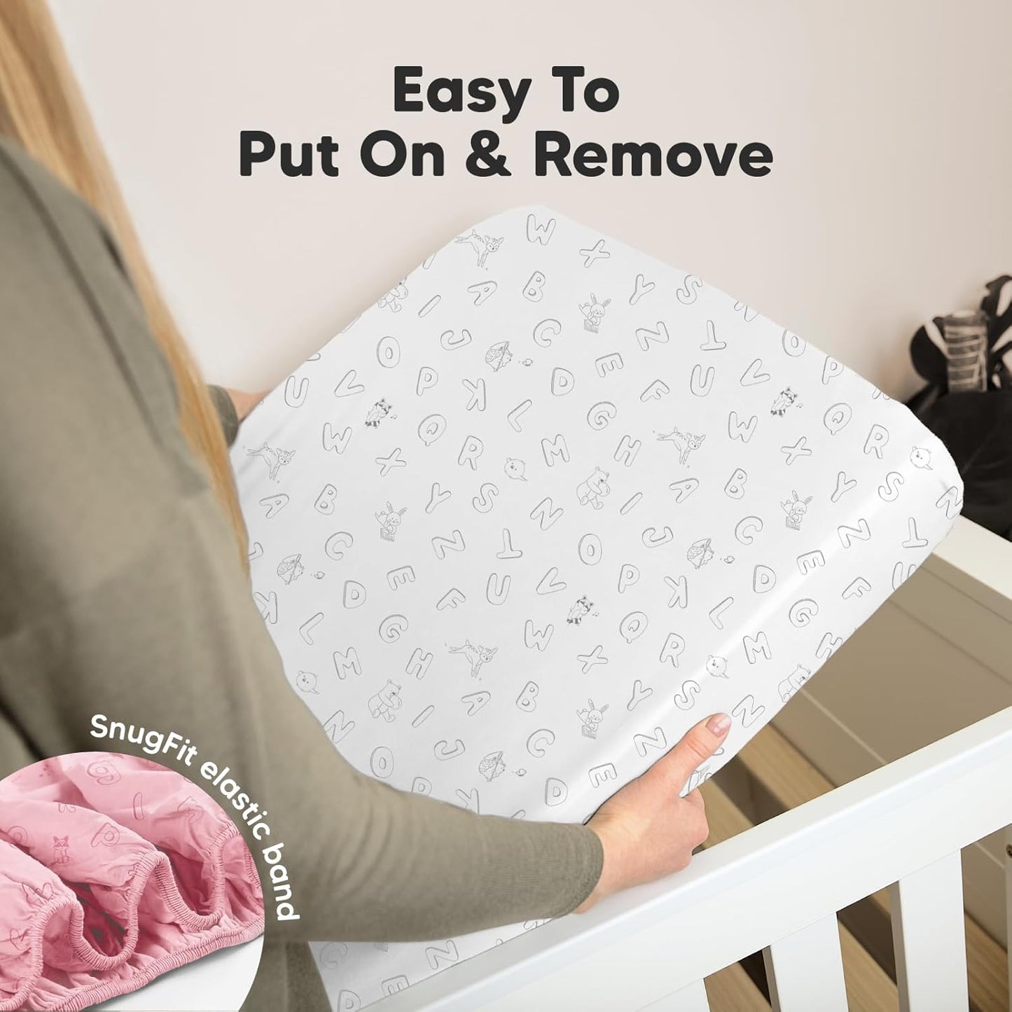 KeaBabies 2-Pack Organic Crib Sheets for Boys, Girls - 52x28 Fitted Crib Mattress Sheet Neutral, Breathable Jersey Cotton Cover for Baby Bed, Toddler Mattress, Soft & Cute Prints (ABC Land Rose)