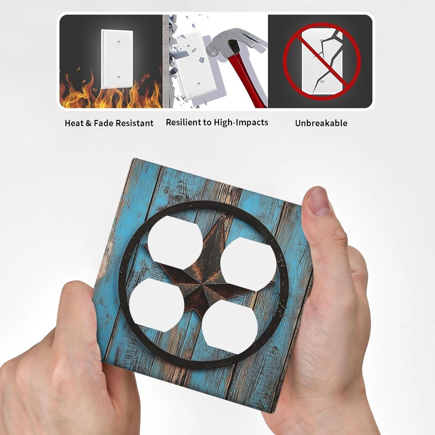 Outlet Covers Rustic Wood Country Barn Texas Star On Teal 2 Gang Double Duplex Decorative Light Switch Covers Electrical Wallplates Socket Faceplate For Farmhouse Cabin Decor