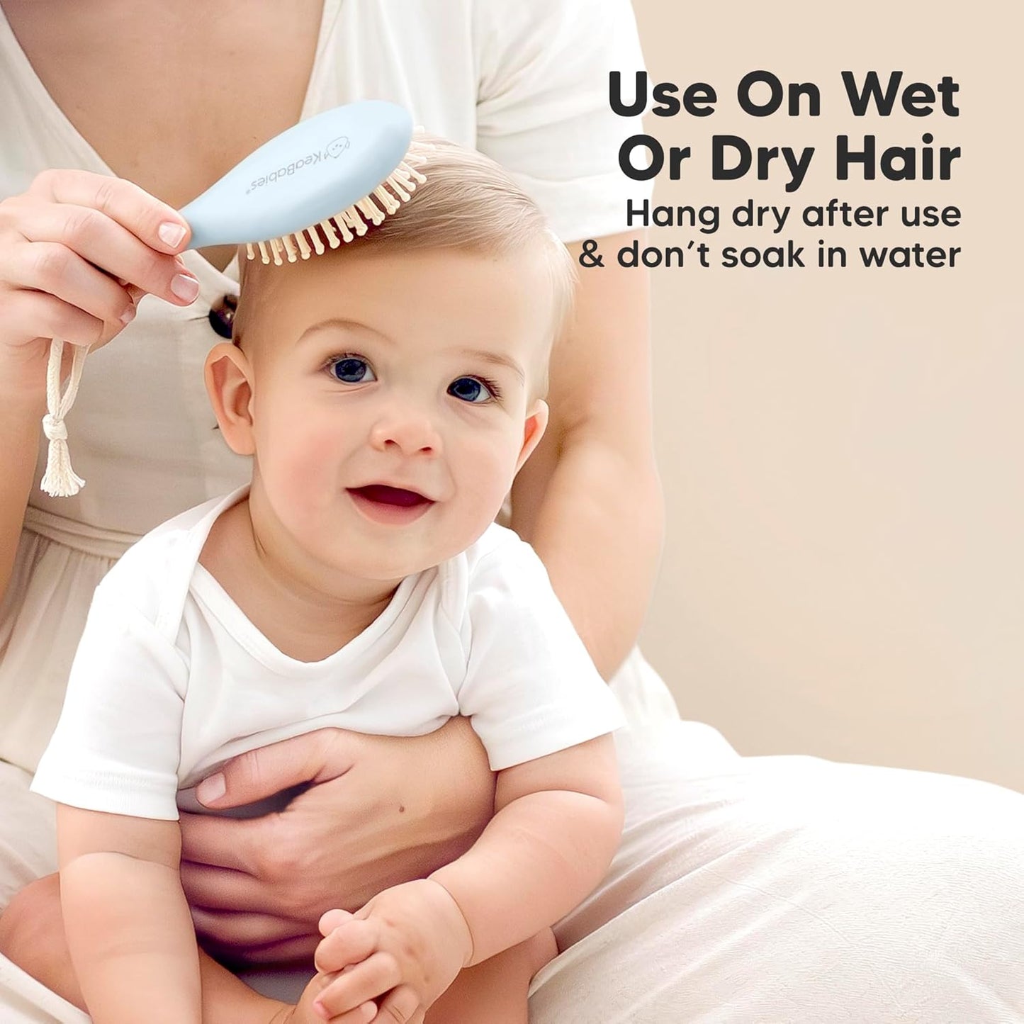 Baby Hair Brush and Comb Set for Newborn - Wooden Baby Hair Brush Set with Soft Goat Bristle, Baby Brush Set for Newborns, Baby Brush and Comb Set Girl, Boy, Toddler Cradle Cap Brush (Oval, Frost)