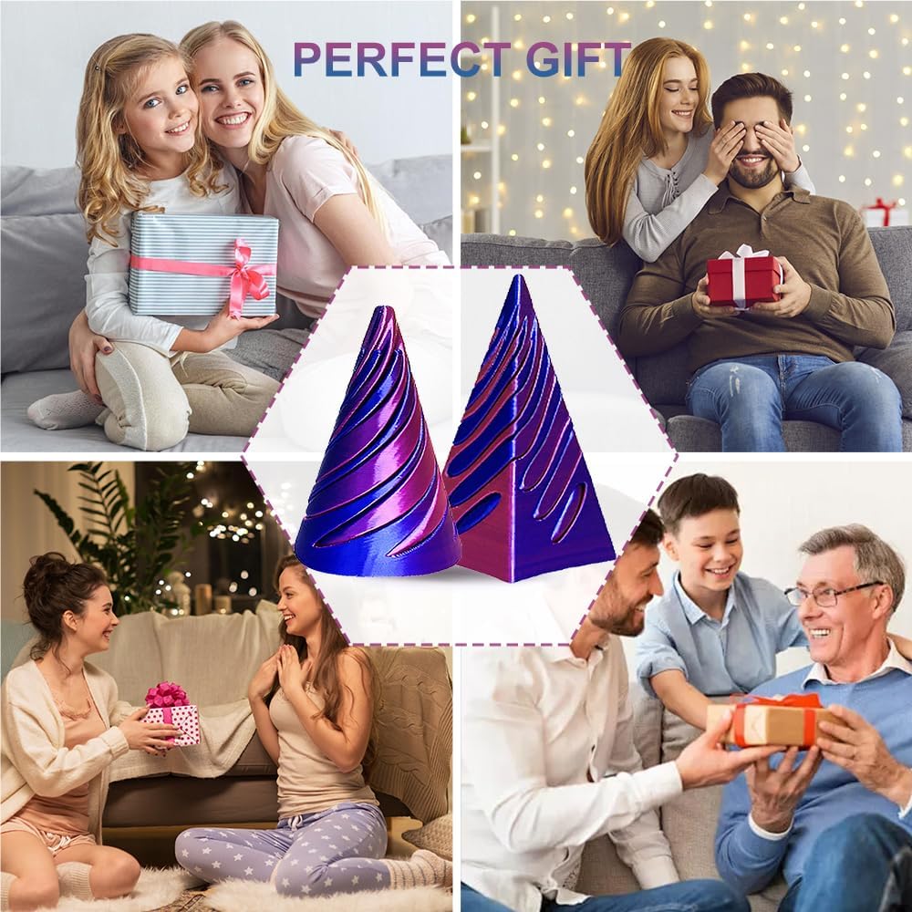 Spiral Cone Fidget Toy,Impossible Cone Pyramid Passthrough Sculpture Bulk Fidget Toys for 3D Printed,Anxiety Stress Relief Desk Deco Souvenir Mini Gift Toy for Home Office (#C-Laser Blue Purple)