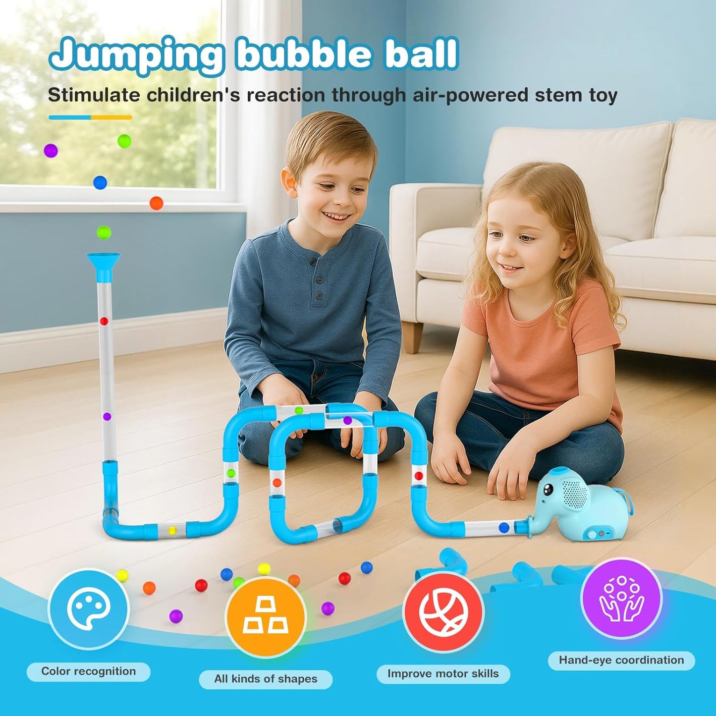 STEM Air-Powered Building Toys for Kids Ages 3 4 5 6 7 8+โ Educational Air Tubes Toy& Turbine Set with 30 Foam Balls โ Rechargeable Construction Kit for Boys & Girls โ Fun Science Gift for Teens
