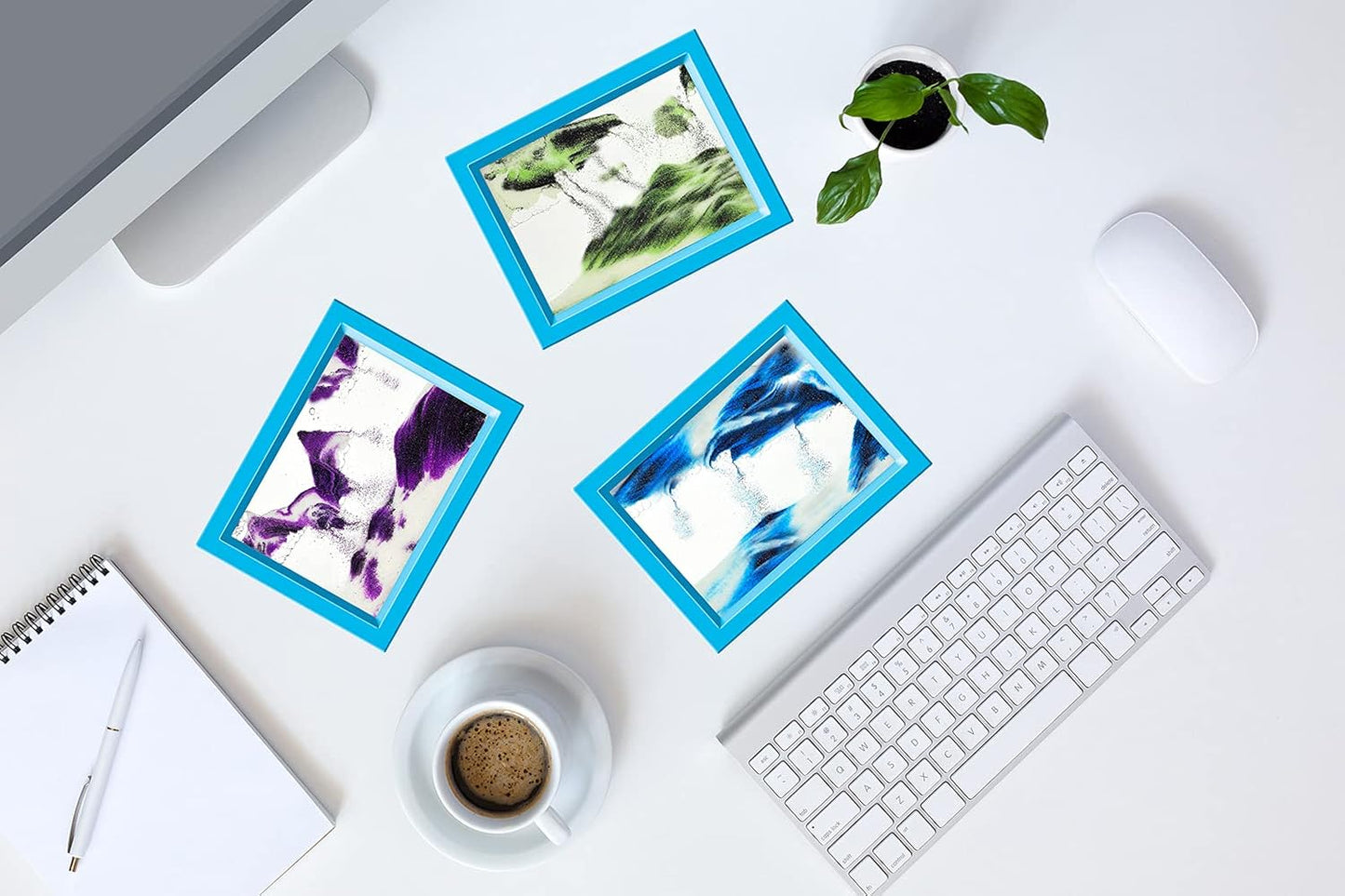 Sand Moving Sand Art, Liquid in Motion Hourglass Timer, Dynamic Sand Picture Frame for Desktop Office Home Wedding, Sensory Anxiety Fidget for Calm Relaxing (Purple White Black)