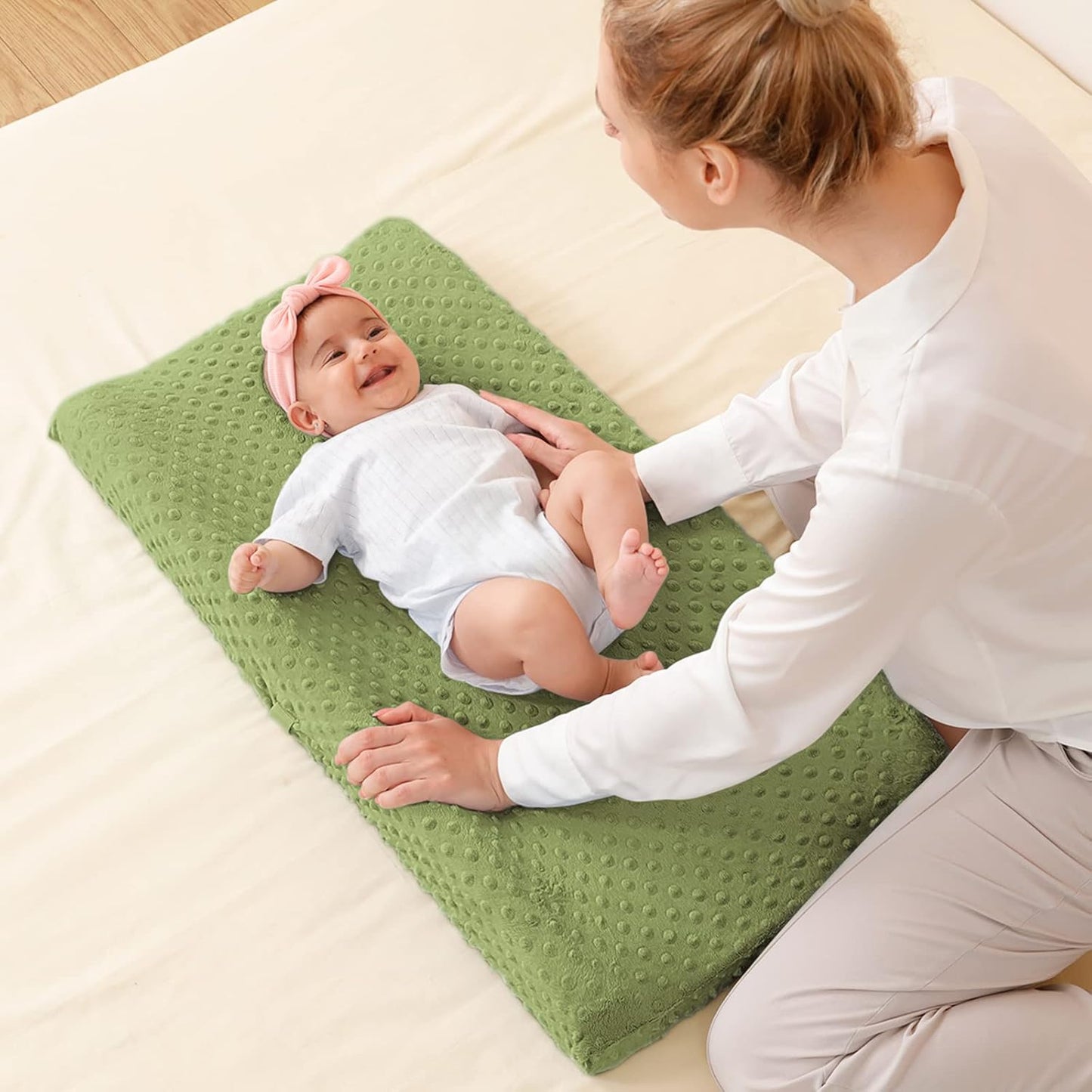Baby Changing Pad Cover, Super Soft Plush Dot Diaper Changing Table Covers for Baby Girls and Boys, Ultra Comfortable, Safe for Babies, Fit 32"/34'' x 16" Pad (Sage)