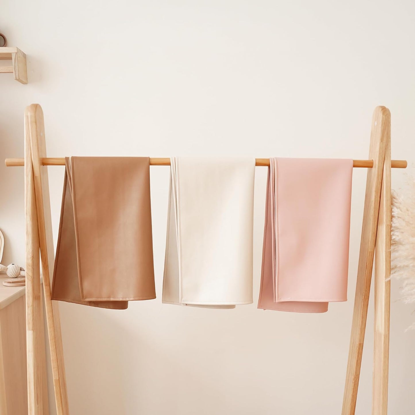 Konssy Faux Leather Baby Changing Mat 2 Pack, Waterproof, Wipeable & Portable Diaper Changing Pad for Travel or Home, Foldable Mat Fits Perfectly in Diaper Bag, 30 x 17 inches (Blush,Beige)