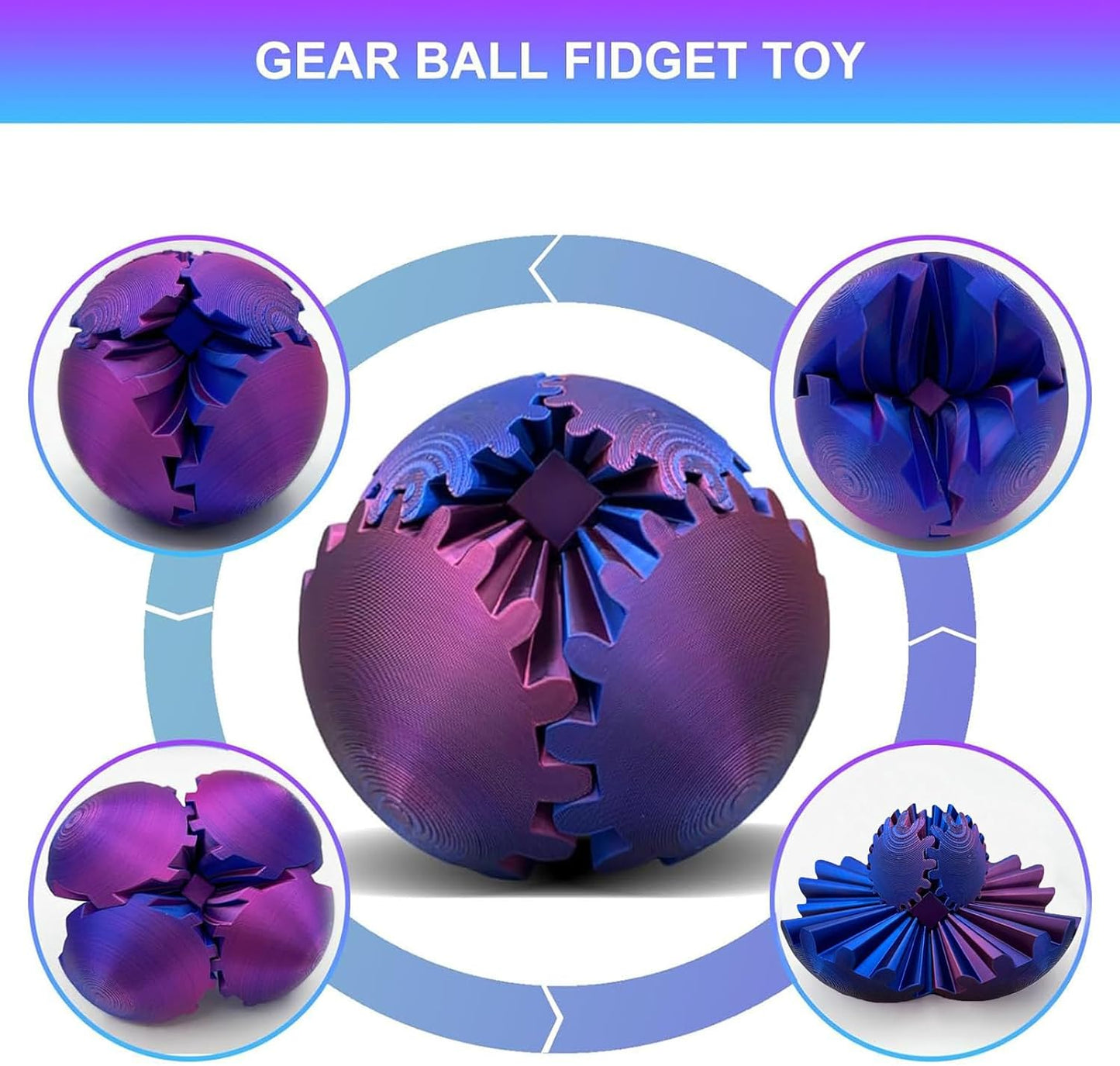 DIY Gear Ball, 3D Printed Gear Ball, Gear Ball Spin Ball or Cube Fidget Toy, Gear Sphere Desk Toy, Perfect for Stress and Anxiety Relaxing Fidget Toy Kids Adult Christmas Birthday Gift (Purple)