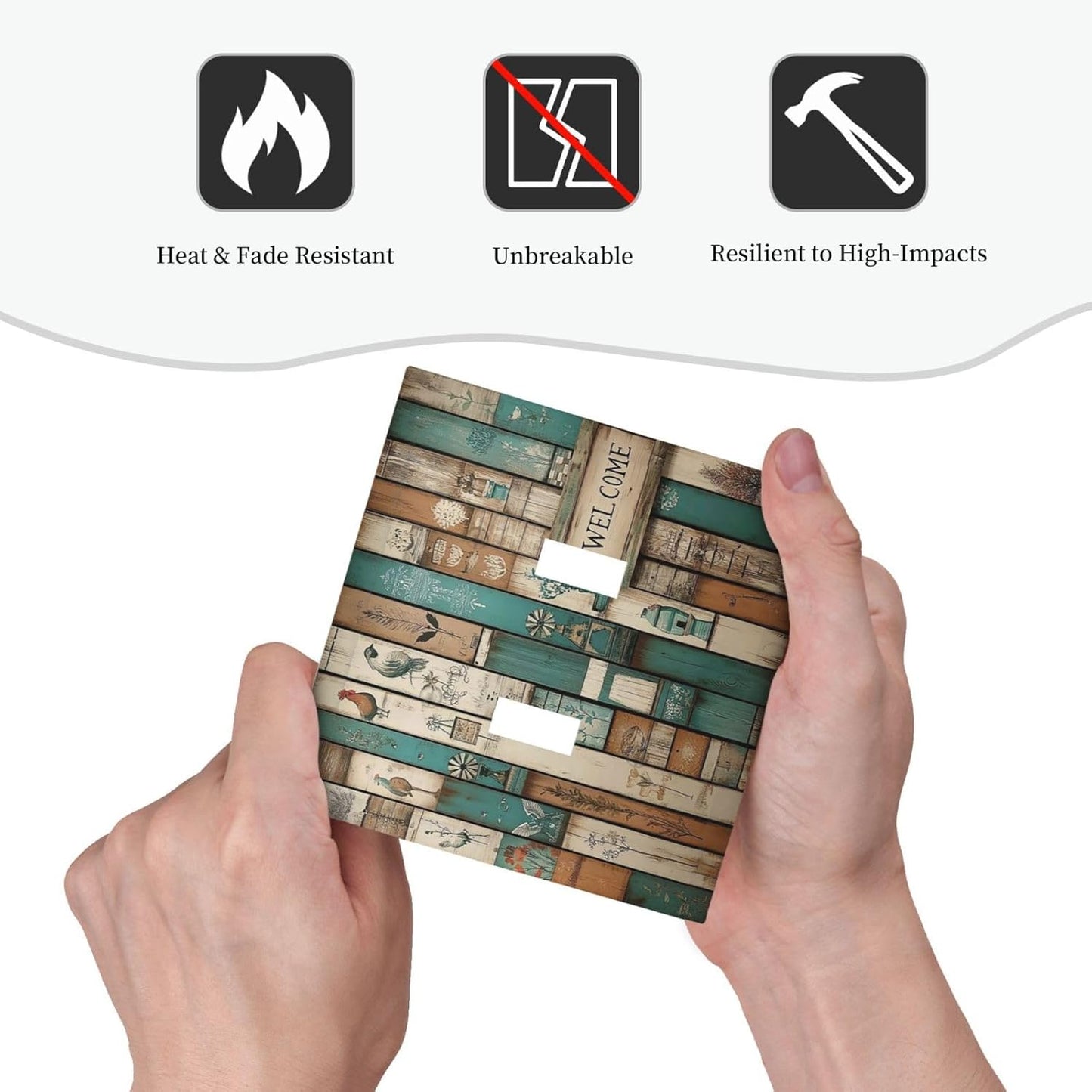 Decorative Switch Plates Vintage Wood Brown Turquoise Splicing 2 Gang Double Toggle Outlet Light Switch Cover Wall Plate Electrical Faceplate For Farmhouse Cabin Decor