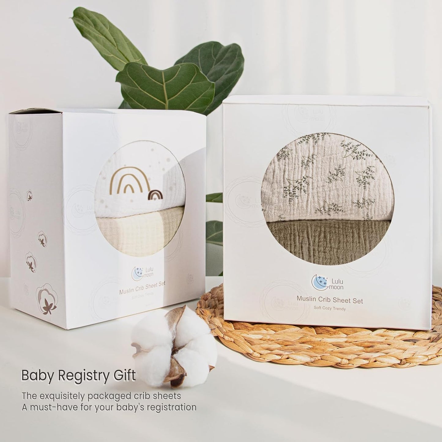 lulumoon Baby Muslin Crib Sheets - Toddler Cotton Fitted Crib Sheets Neutral for Boys and Girls 2Pack