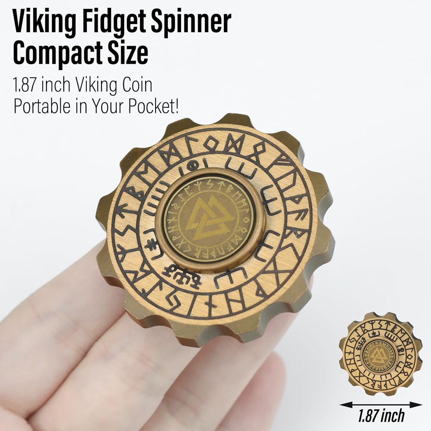 FREELOVE Metal Fidget Spinner, Viking Pirate Haptic Gyro, Heavy Copper Hand Spinning, Small Round Gear Fidget Block, Premium Steel Bearing Silent Long Spinning for Adults Anxiety Cool