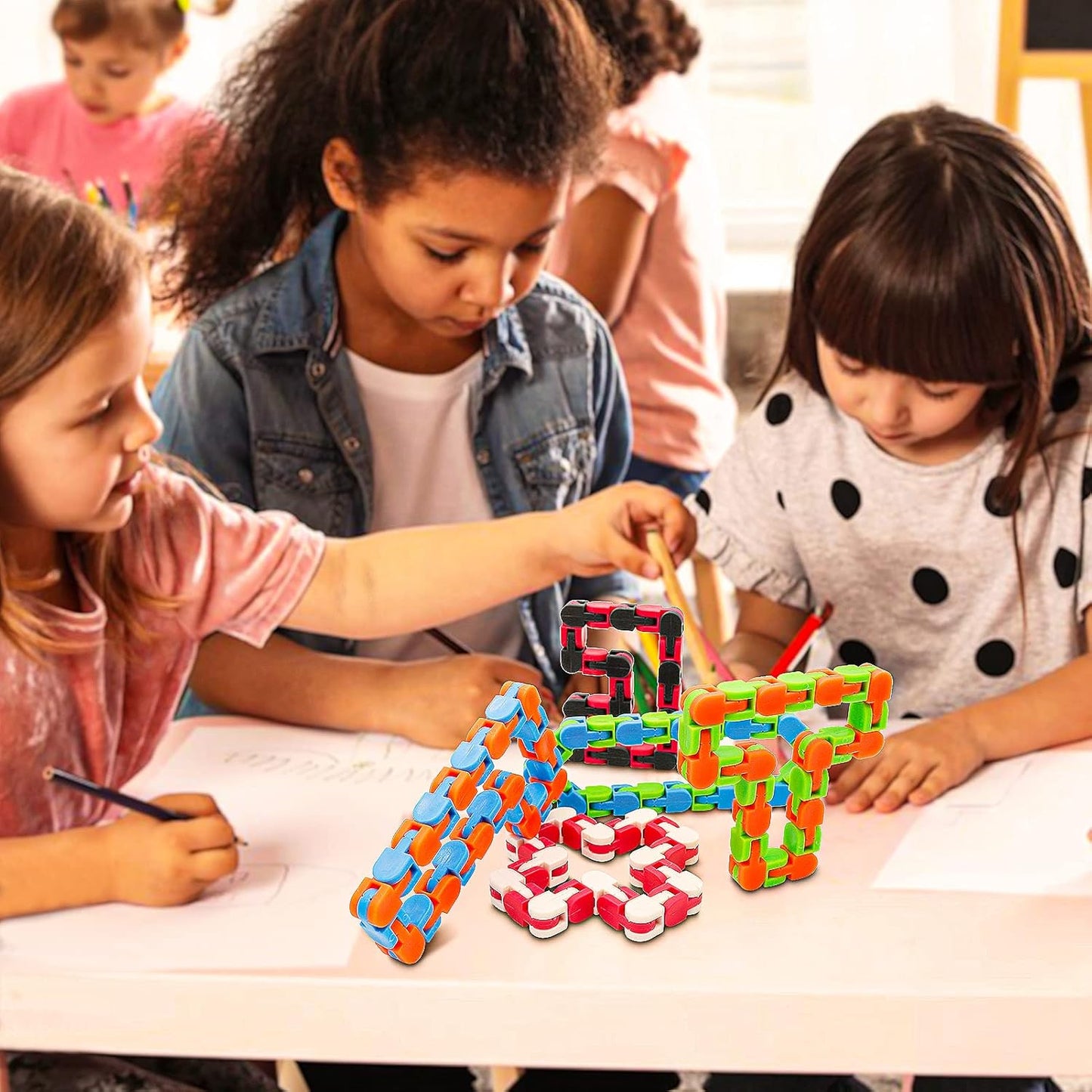 18 Pack Wacky Tracks Snap and Click Fidget Toys Finger Sensory Toys, 24 Links Snake Puzzles for Stress Relief, Party Bag Fillers, Party Supplies