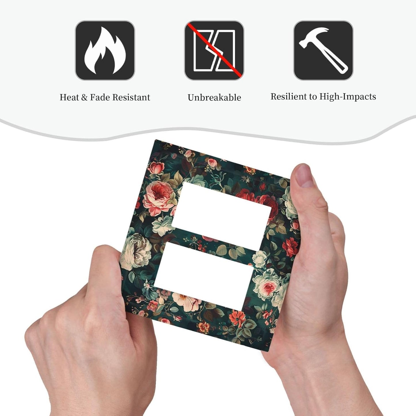 Decorative Outlet Covers Baroque Vintage Peony Flower Floral 2 Gang Double GFCI Rocker Electrical Wall Panels Light Switch Cover Plate for Bedroom Farmhouse Decor