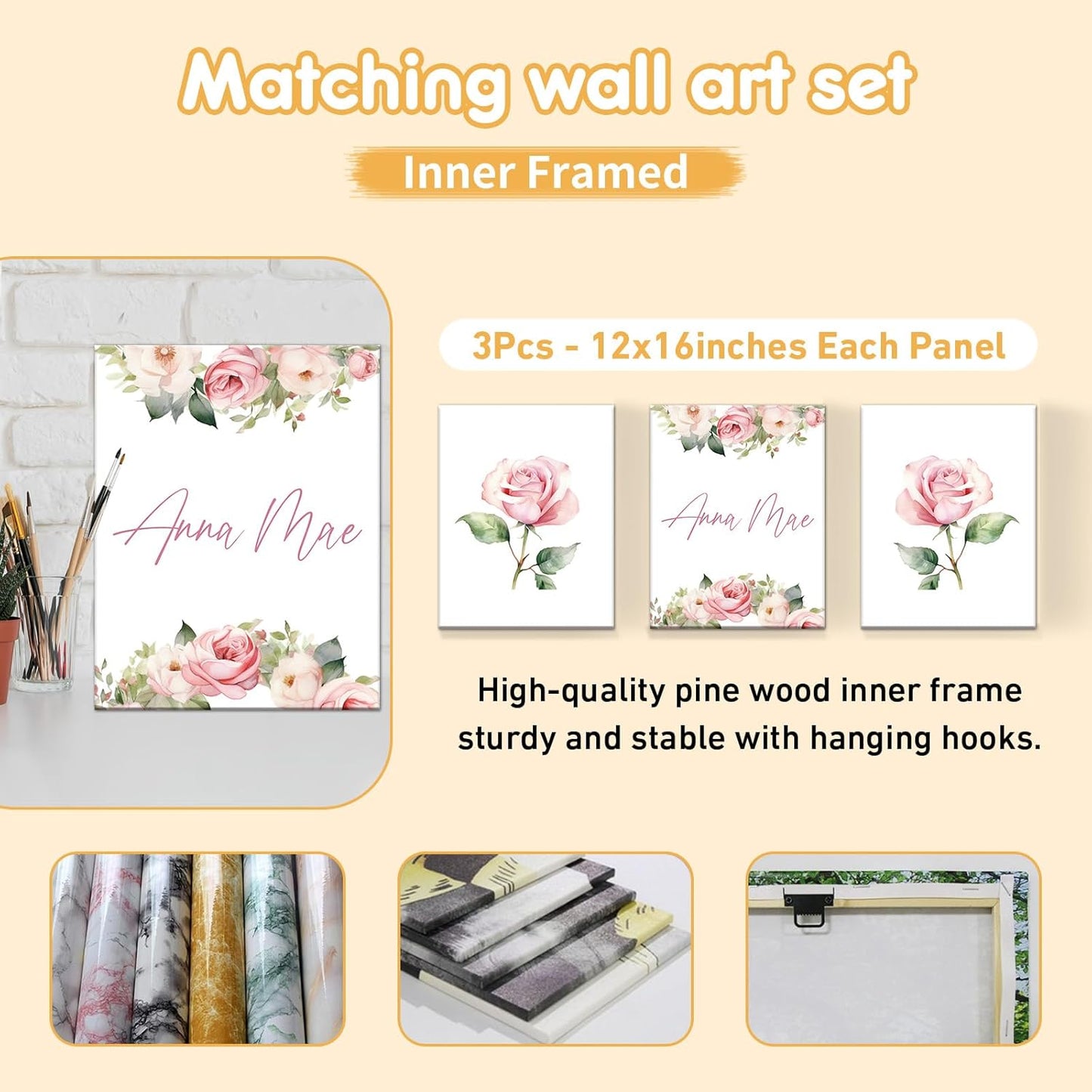 Custom Crib Bedding Set - 5 Pcs Personalized Name Pink Flowers Baby Crib Set for Infant Toddler Girl - Comfortable Double Layer Nursery Bedding Set - Customized Present for Birthday Baby Shower