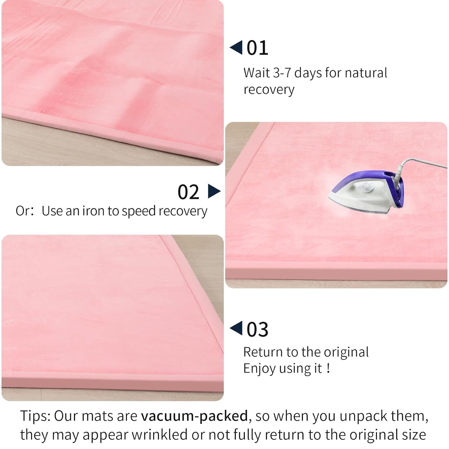 ACOMOPACK Baby Play Mat for Floor 1.3" Thick Memory Foam Play Mat 79"×157" Tummy Time Crawling with Non-Slip Bottom for Living Room,Nursery,Soft Velvet Playpen Mats for Kids,Infants(Pink)