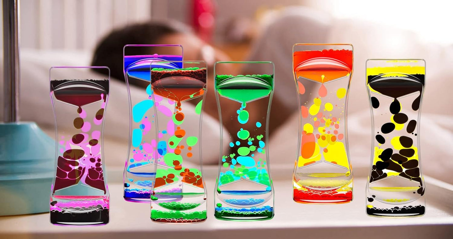 Red Green Liquid Motion Bubbler Timer for Holiday Stocking Stuffers Set of 1, Liquid Bubble Drop Oil Water Hourglass Sensory Toys for Autistic Relaxing Activity, Office and Home