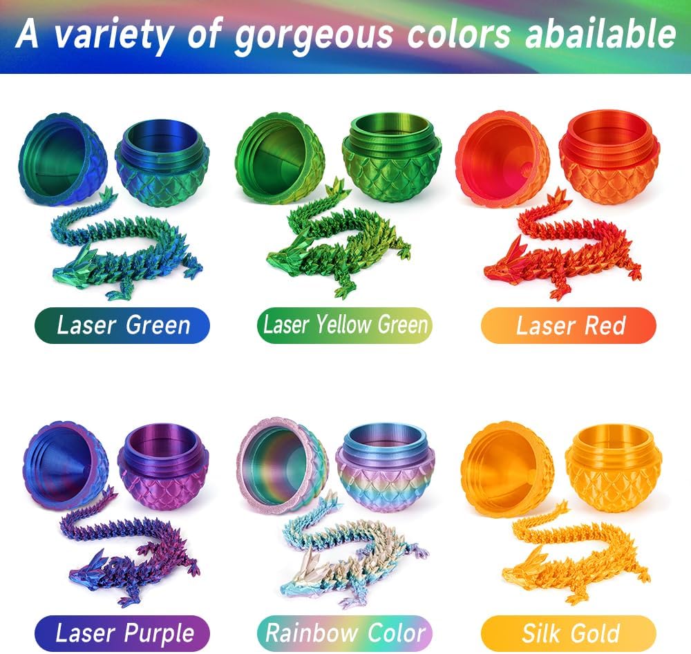 3D Printed Dragon Egg, Mystery Crystal Dragon Egg Fidget Toys Surprise, Articulated Crystal Dragon Eggs with Dragon Inside (Luminous Color)