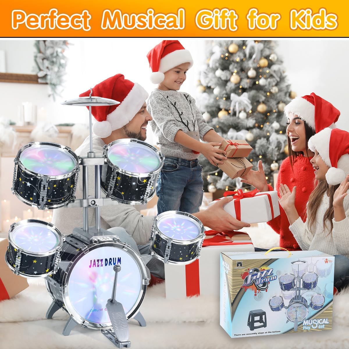 Kids Drum Set for Toddlers 1-3, Upgraded Jazz Drum Set for Kids, Musical Instrument Toys & Lights & All Plastic, Percussion Beginner kit for Boys Girls Toddlers Aged 3-5 5-7