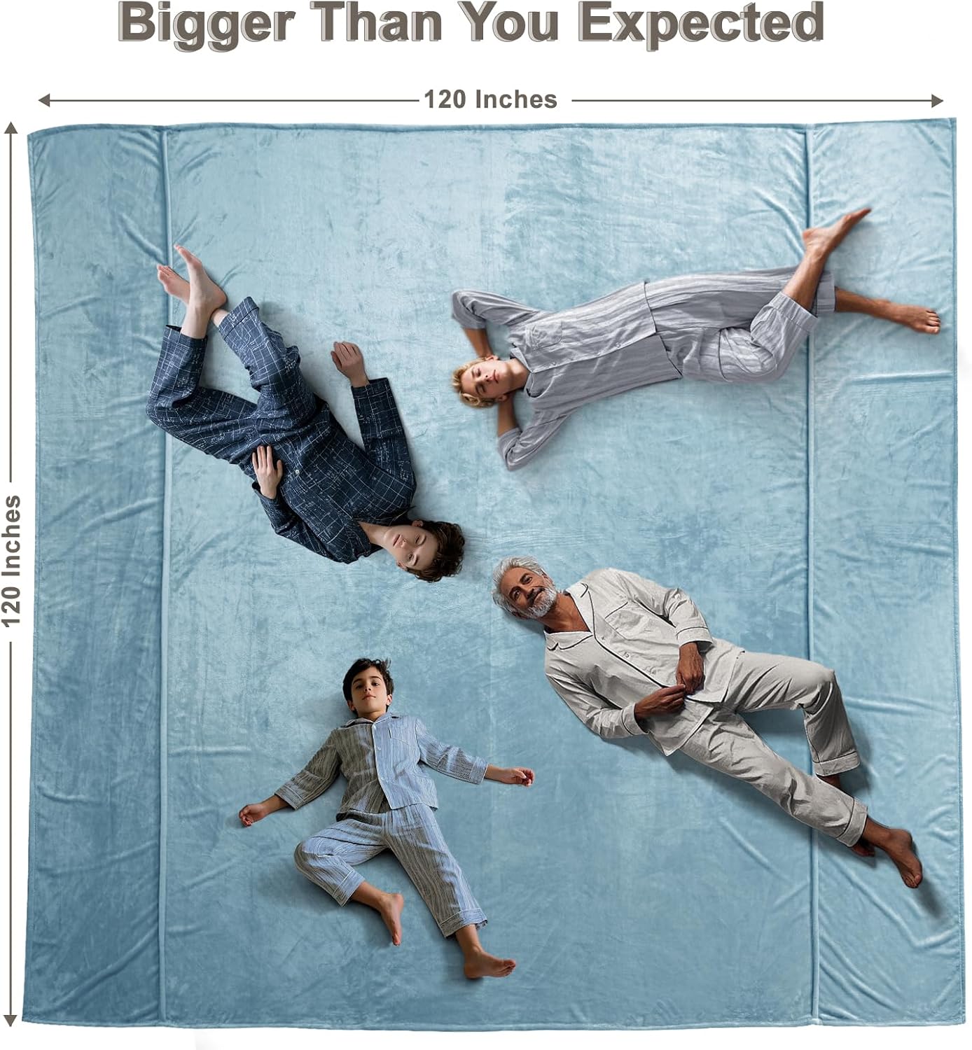 PHF Oversized King Fleece Blanket 120"x120", No Shed No Pilling Big Soft Blanket, Extra Large 10'x 10' Lightweight for Bed, Sofa Travel and Camping, Suitable for All Season, Dusty Blue