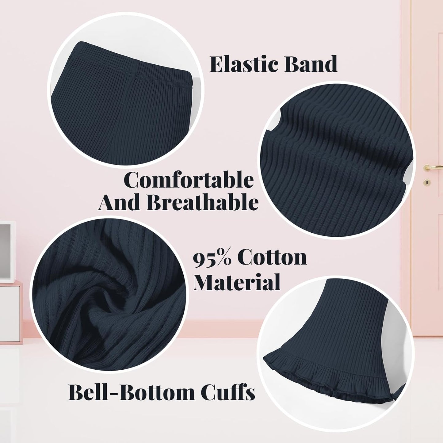 Neutocd Toddler Baby Girl 2-Pack Pants Bell Bottom Infant Baby Girl Solid Ribbed Cotton Leggings