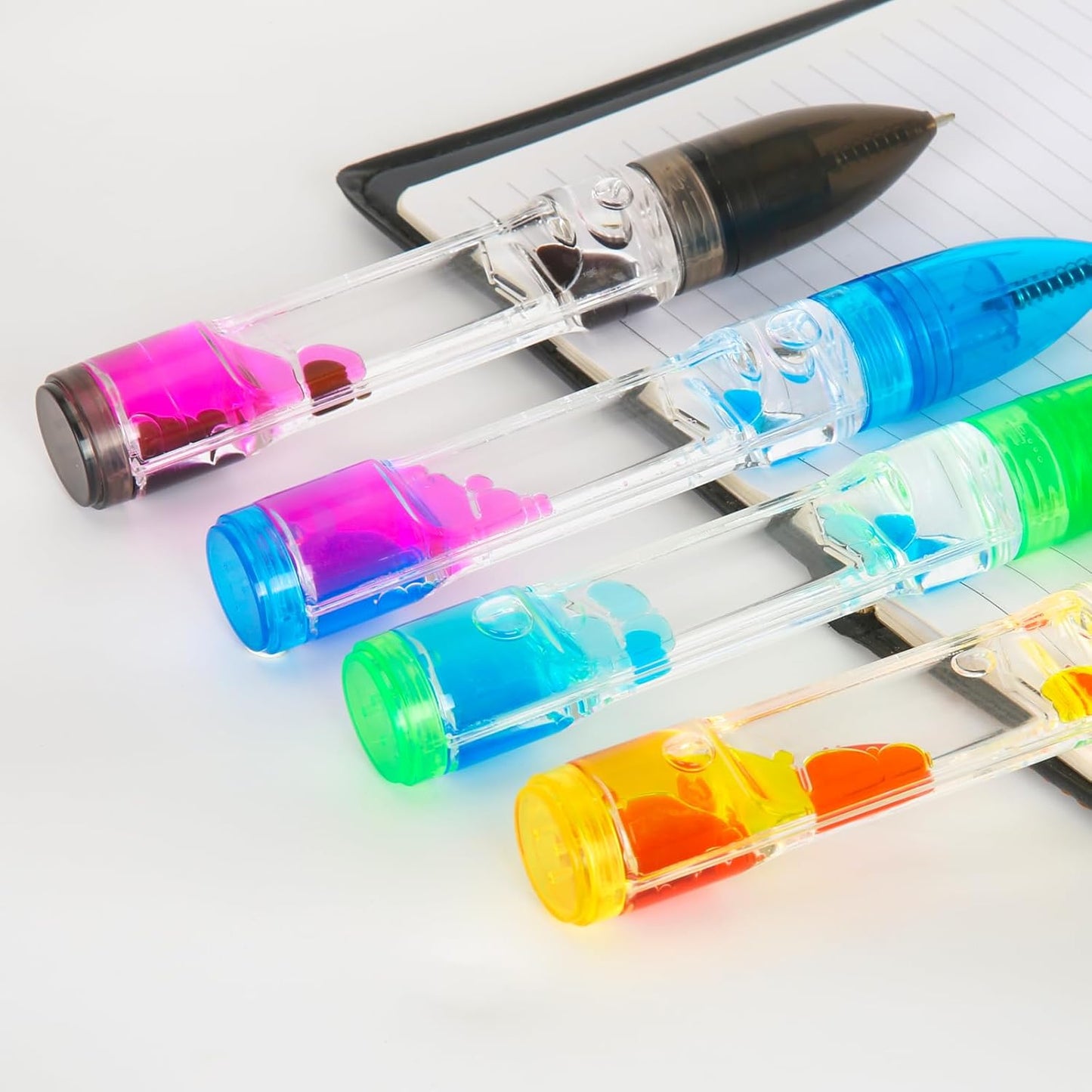 Sensory Cool Pens for Kids Set of 4, Liquid Motion Bubbler Fidget Toys Pens for Kids and Adults, Colorful Liquid Pen Timer Pens Great for Anxiety Stress Relief Stocking Stuffers (4 Colors)