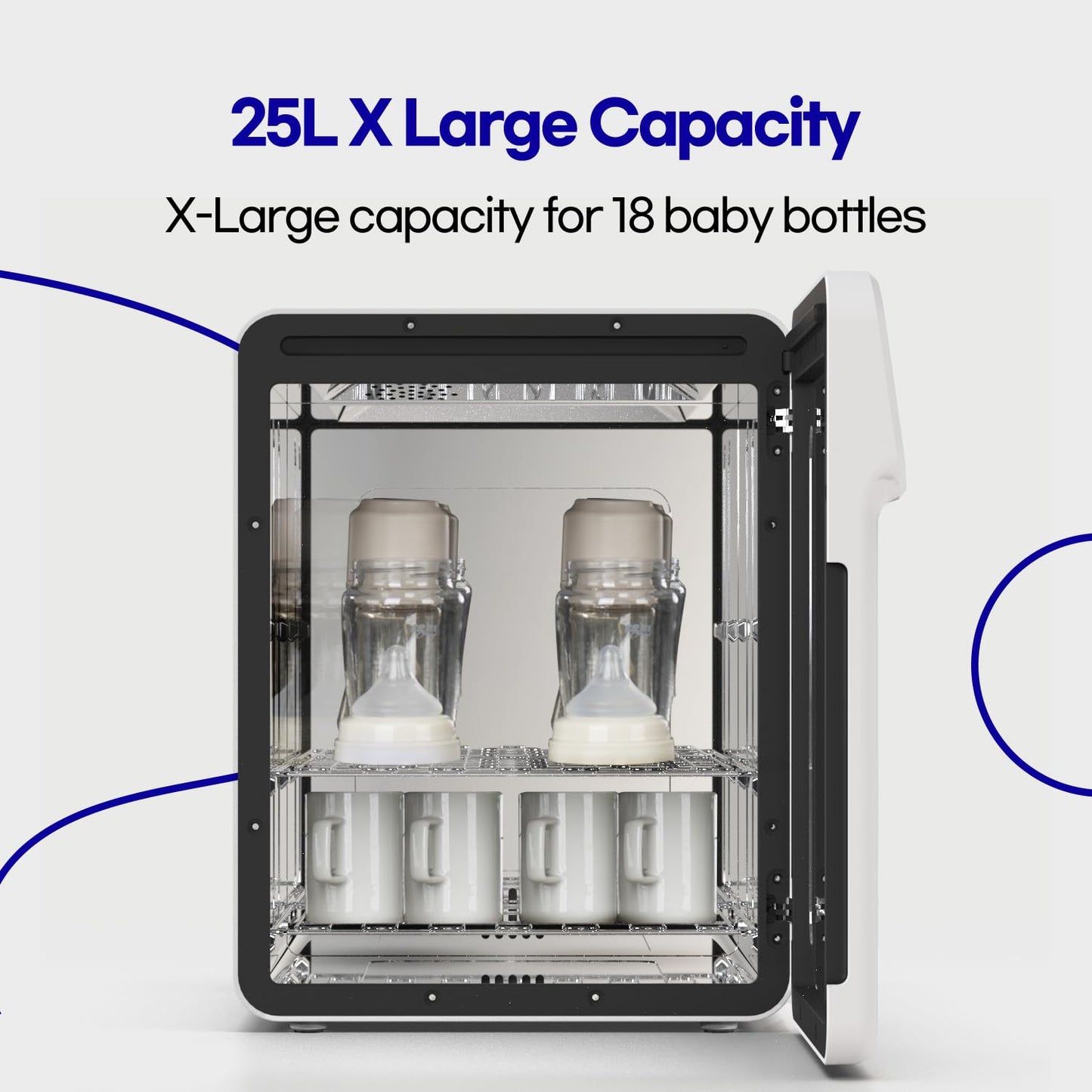 HubiBaby 4-in-1 UVC Cleaner and Dryer for Baby Bottles XL Large Inner Capacity Multifunctional Smart Control with Bluetooth APP