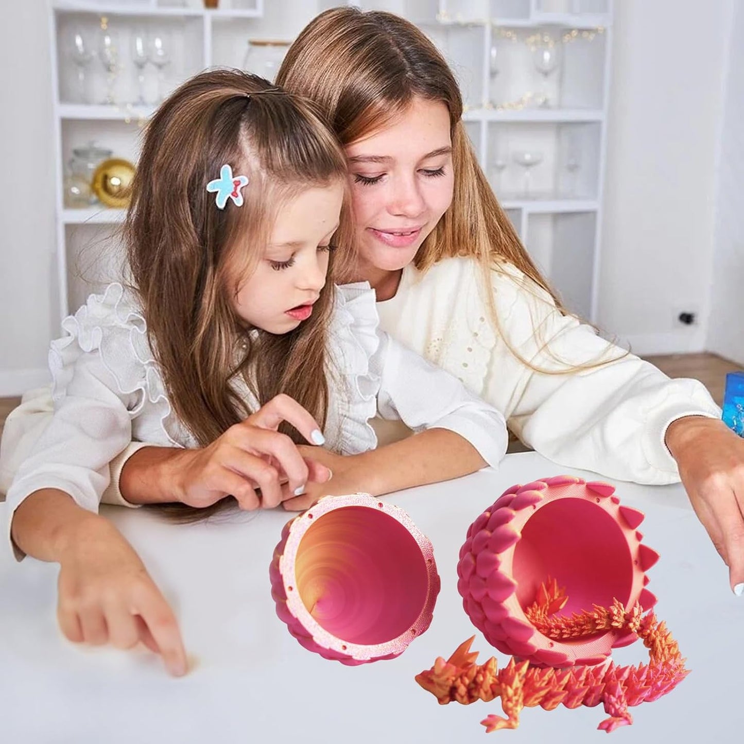 3D Printed Dragon Egg, Mystery Crystal Dragon Egg Fidget Toys Surprise, Easter Eggs Articulated Crystal Dragon Eggs with Dragon Inside (A-Red Gold)