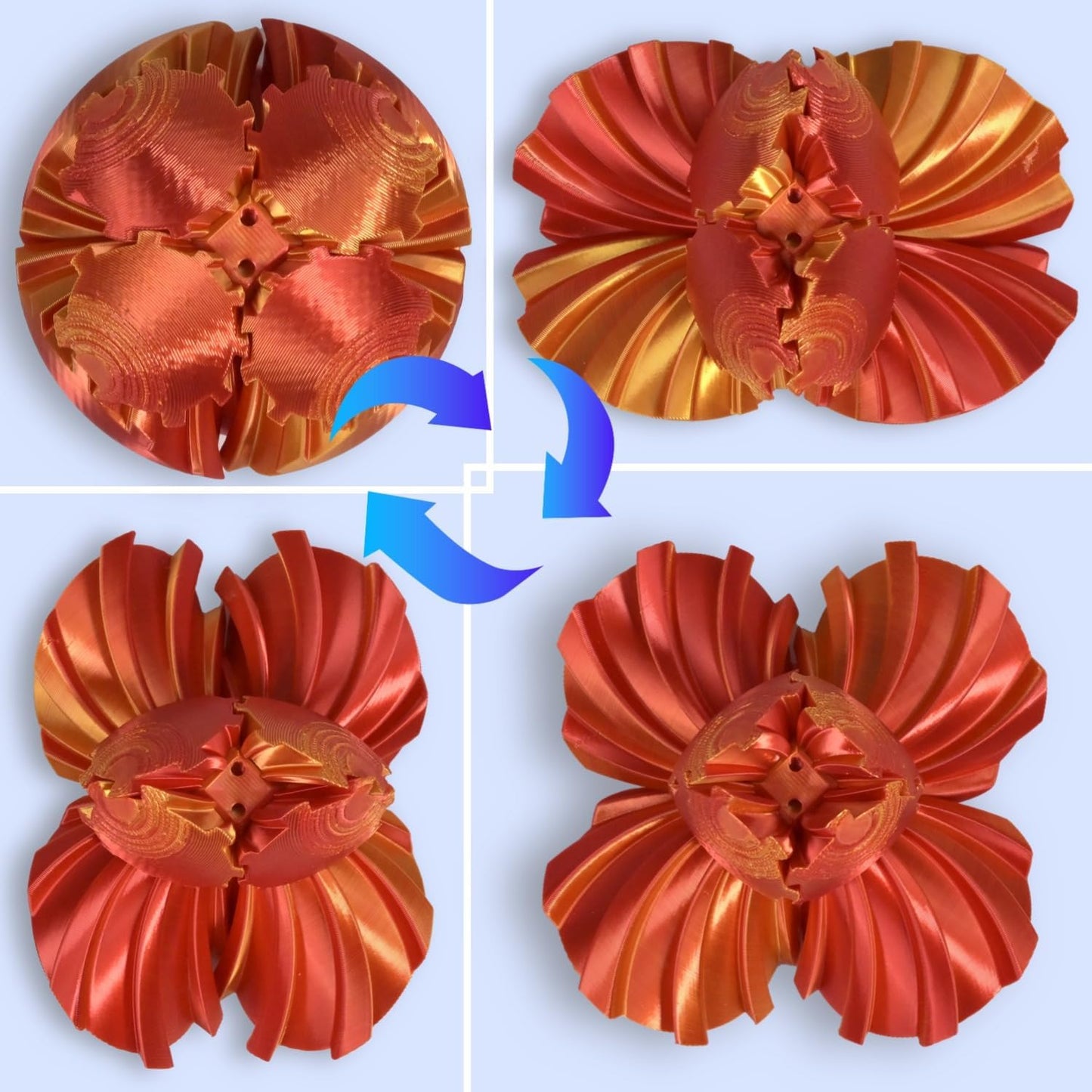 3D Printed Gear Ball, Gear Sphere Fidget Toy Stress Relif Toy for ADHD, Anxiety Relaxing Toy for Adults at Work/Study/Travel, Twisted Red-Gold